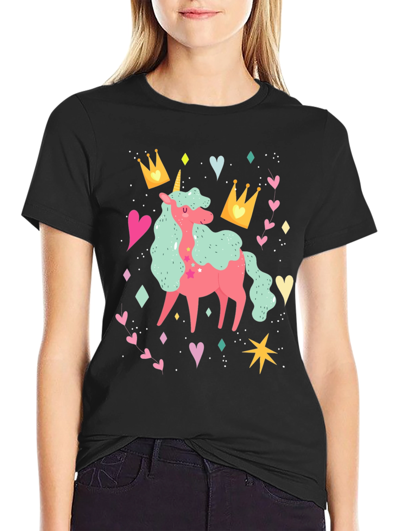 Black Unicorn T-Shirt, Cute Graphic Tee for Women & Girls view 2