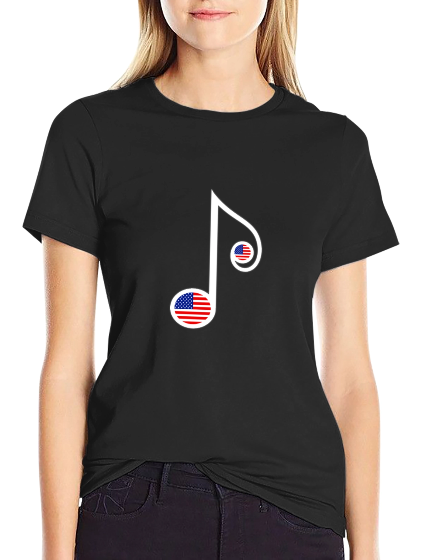 Black American Flag Music Note Graphic T-Shirt view 2