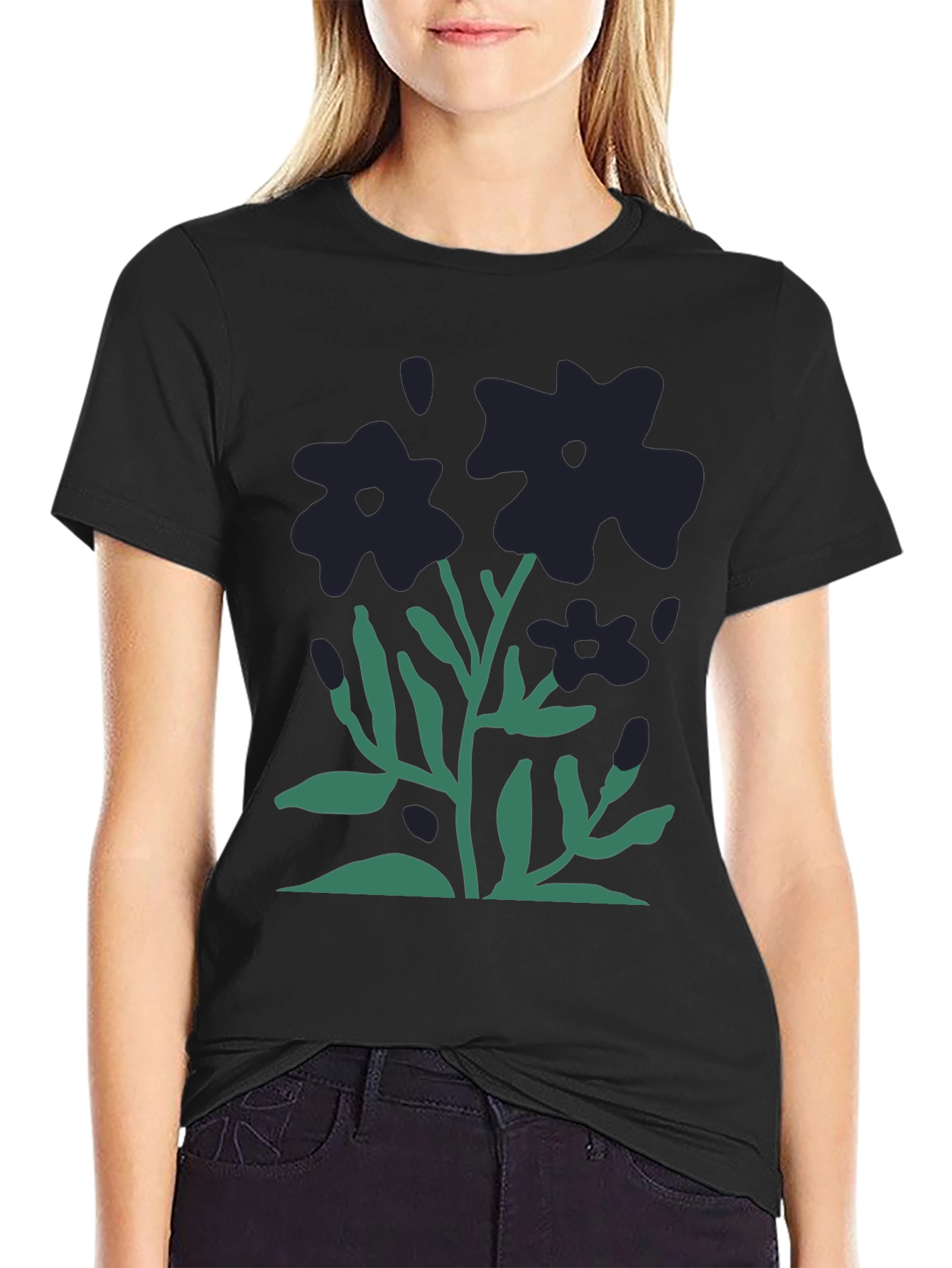 Black Floral Graphic Print Tee - Stylish Casual Comfort view 2