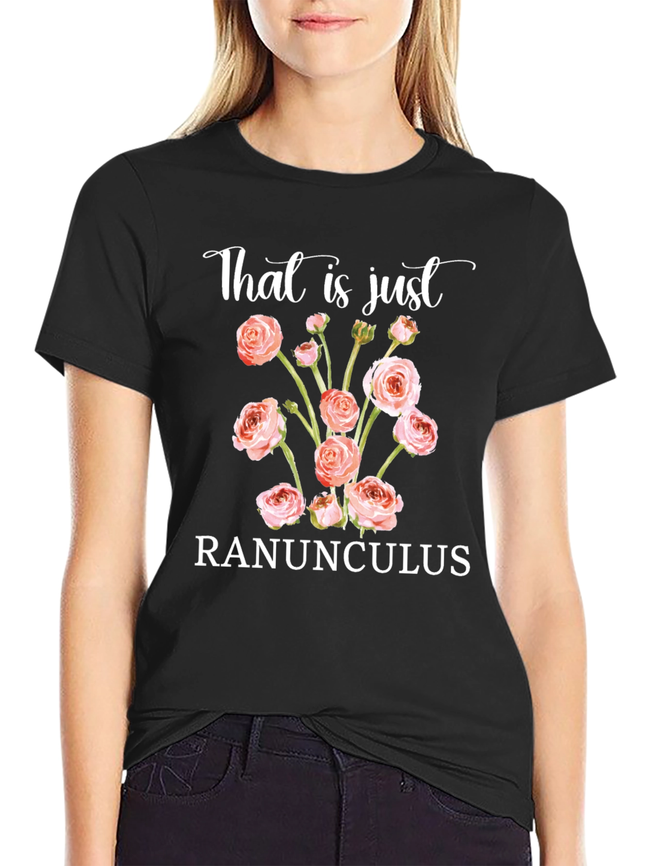 Black Ranunculus Floral T-Shirt - Unique Botanical Tee view 2