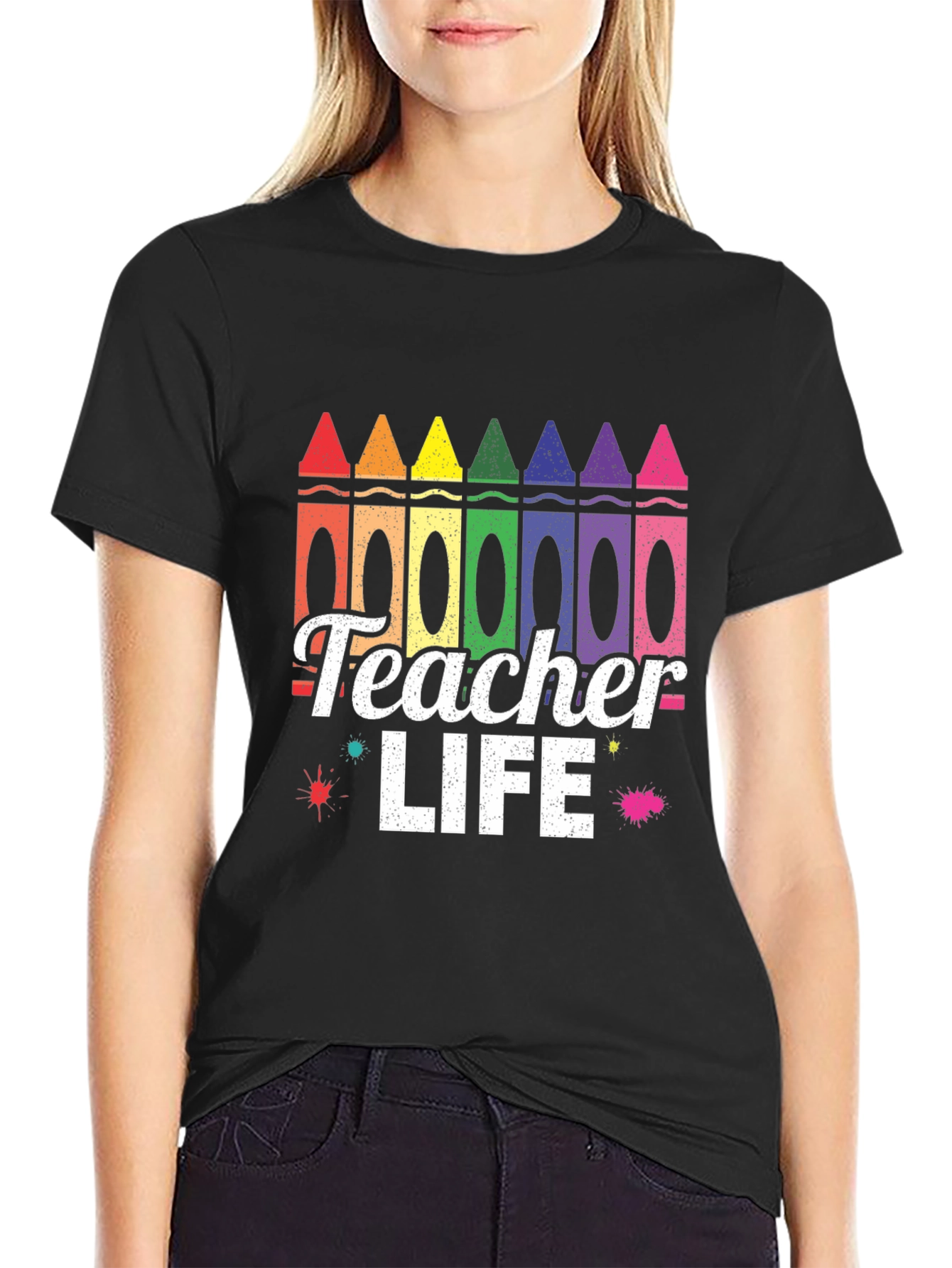 Black Teacher Life Crayon T-Shirt view 2