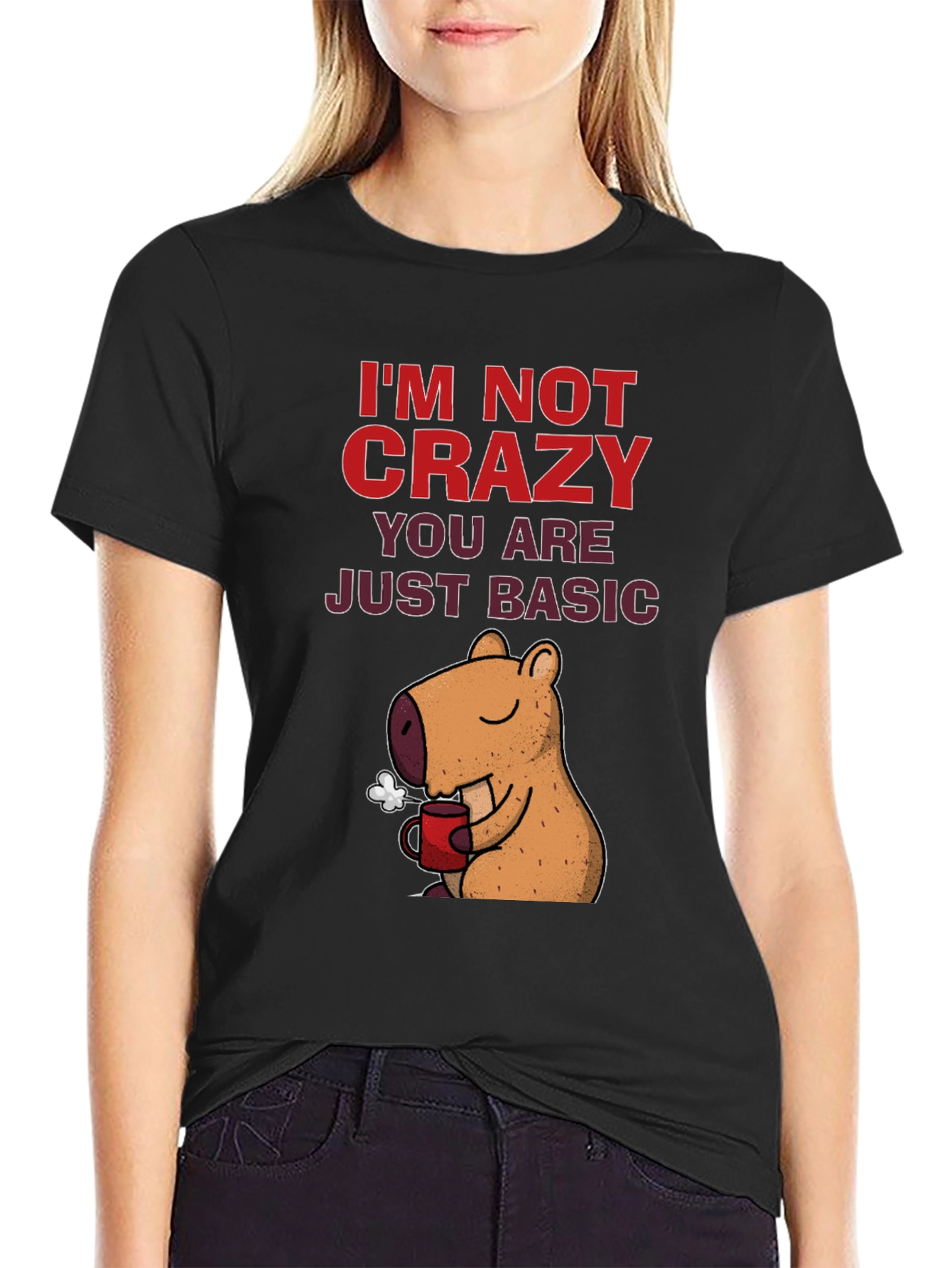 Black I'm Not Crazy Capybara T-Shirt view 2