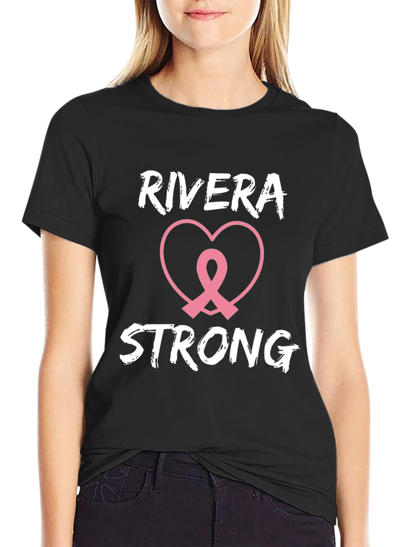 Black Rivera Strong Breast Cancer Awareness T-Shirt view 2