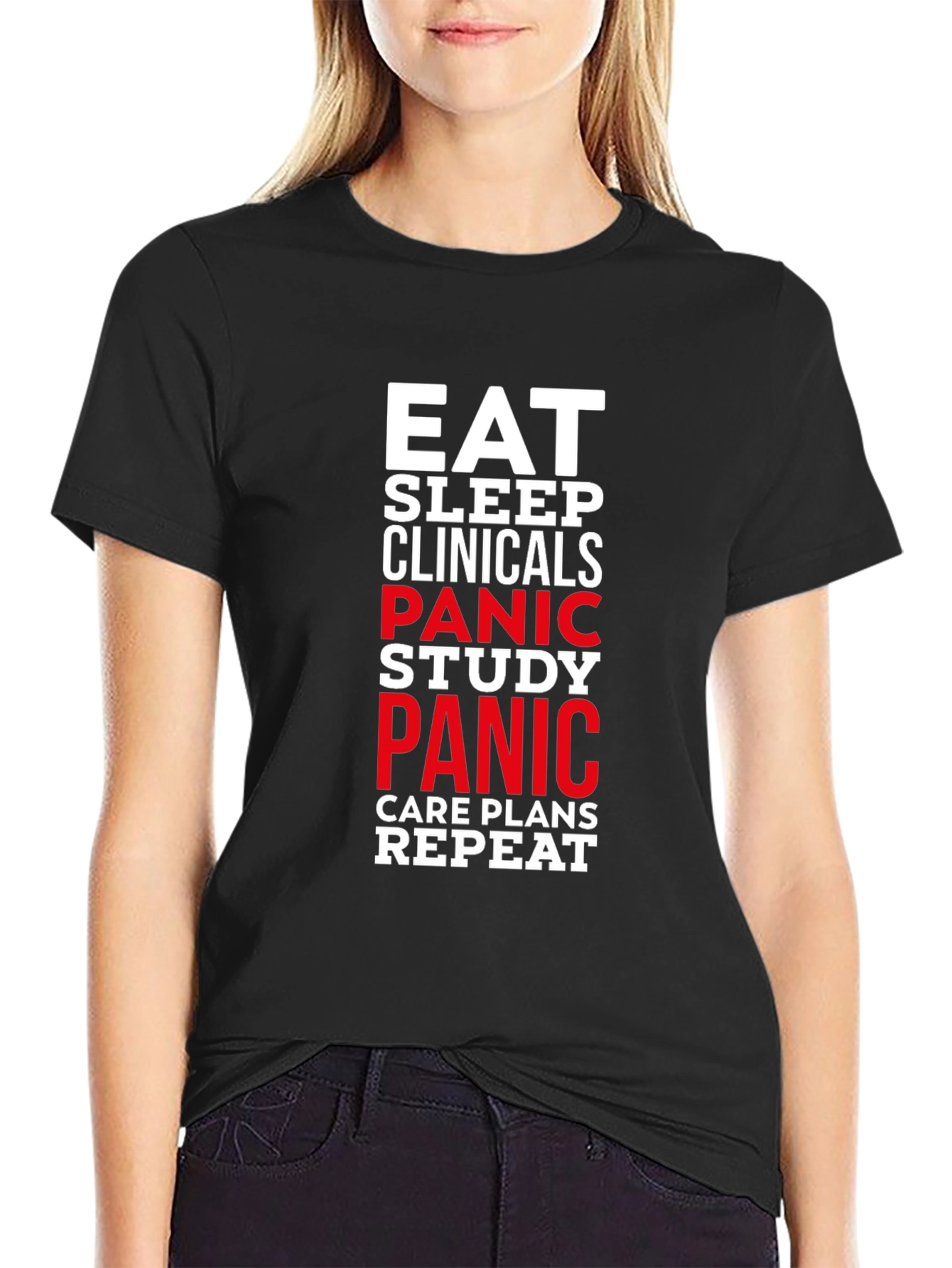 Eat Sleep Clinicals Panic Study Repeat Black T-Shirt - 2