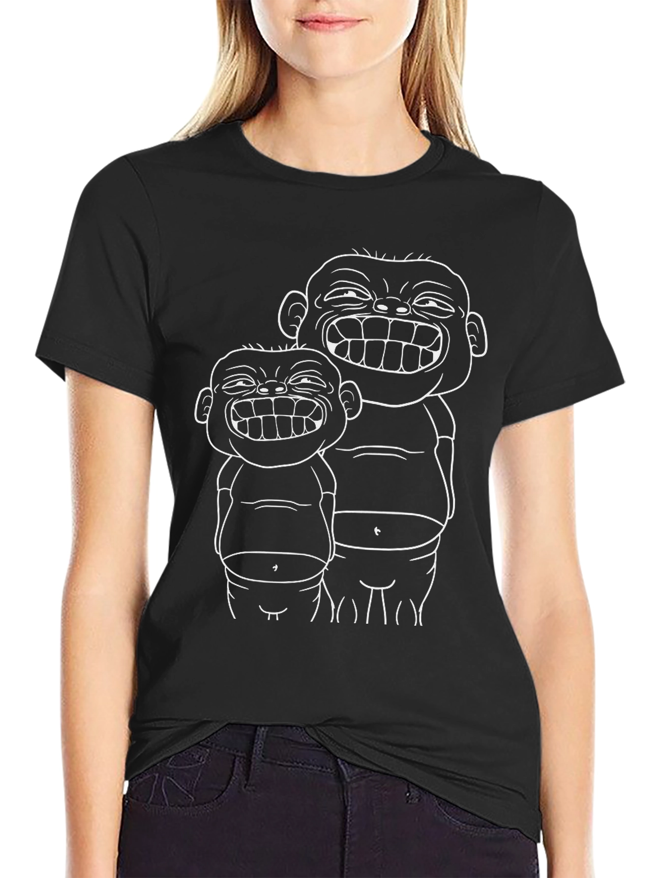 Black Funny Cartoon Graphic Black T-Shirt view 2