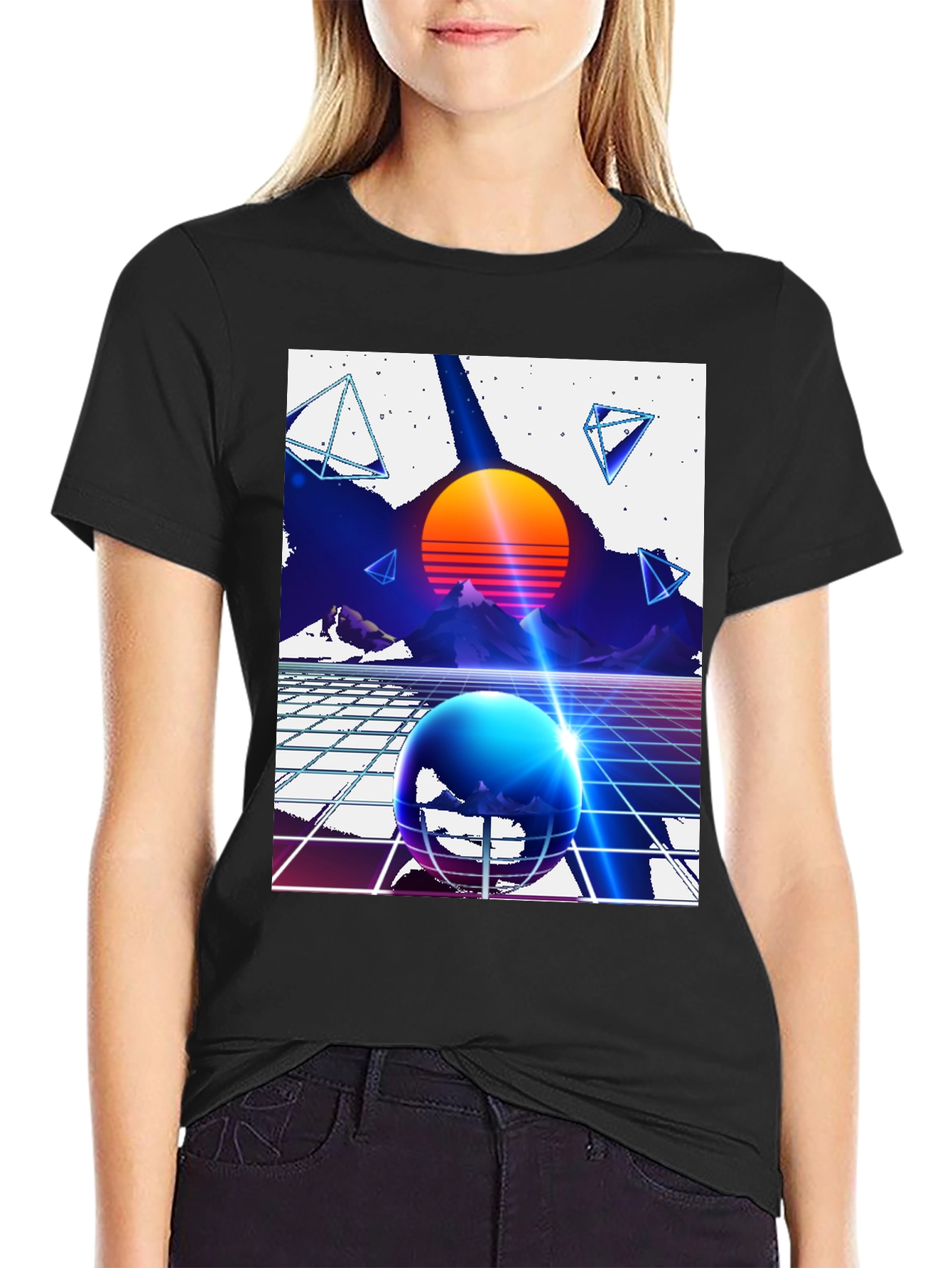 Black Retro Synthwave T-Shirt - 80s Inspired Design view 2