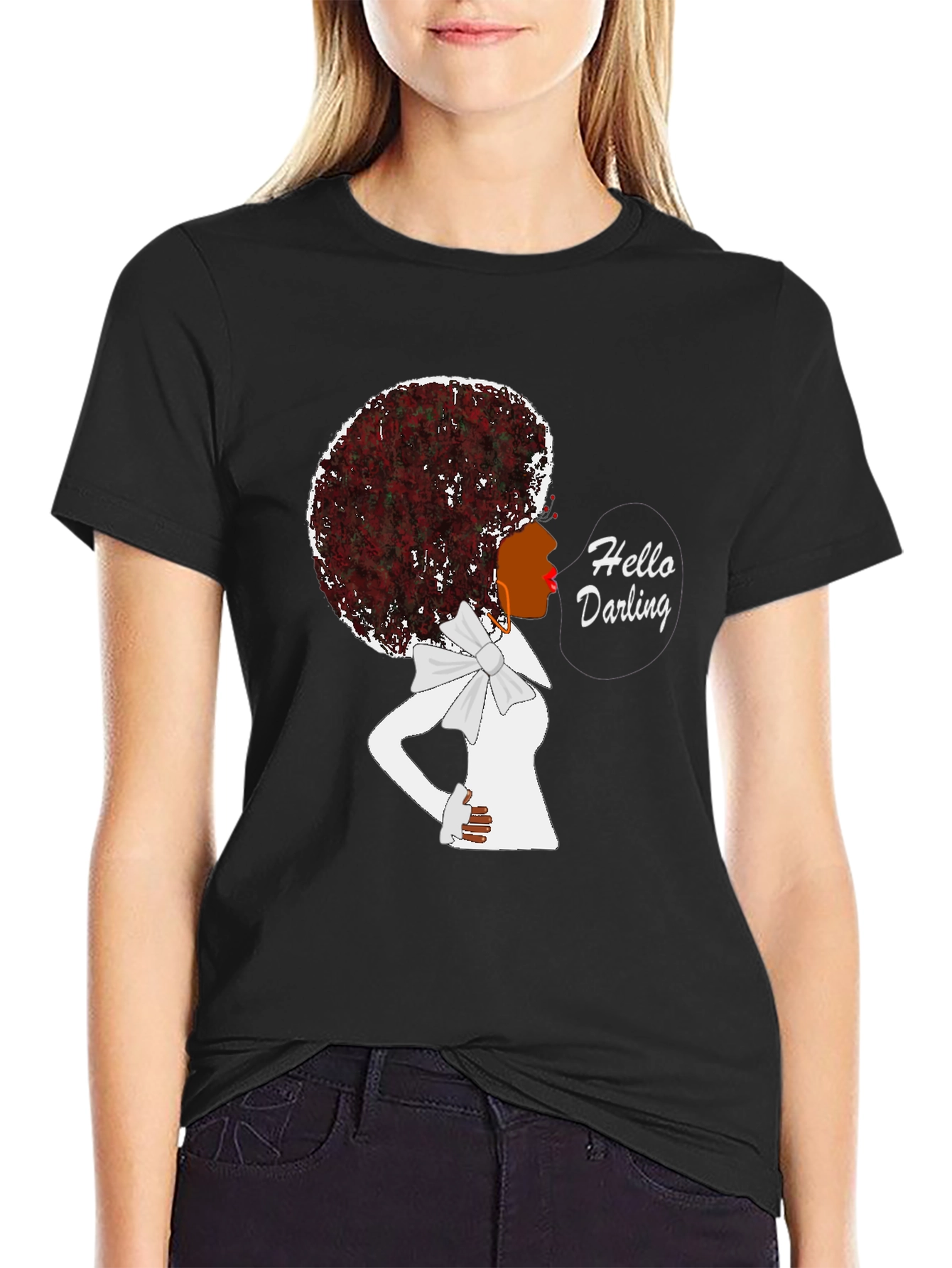 Black Afro Diva "Hello Darling" T-Shirt - Stylish & Comfortable view 2