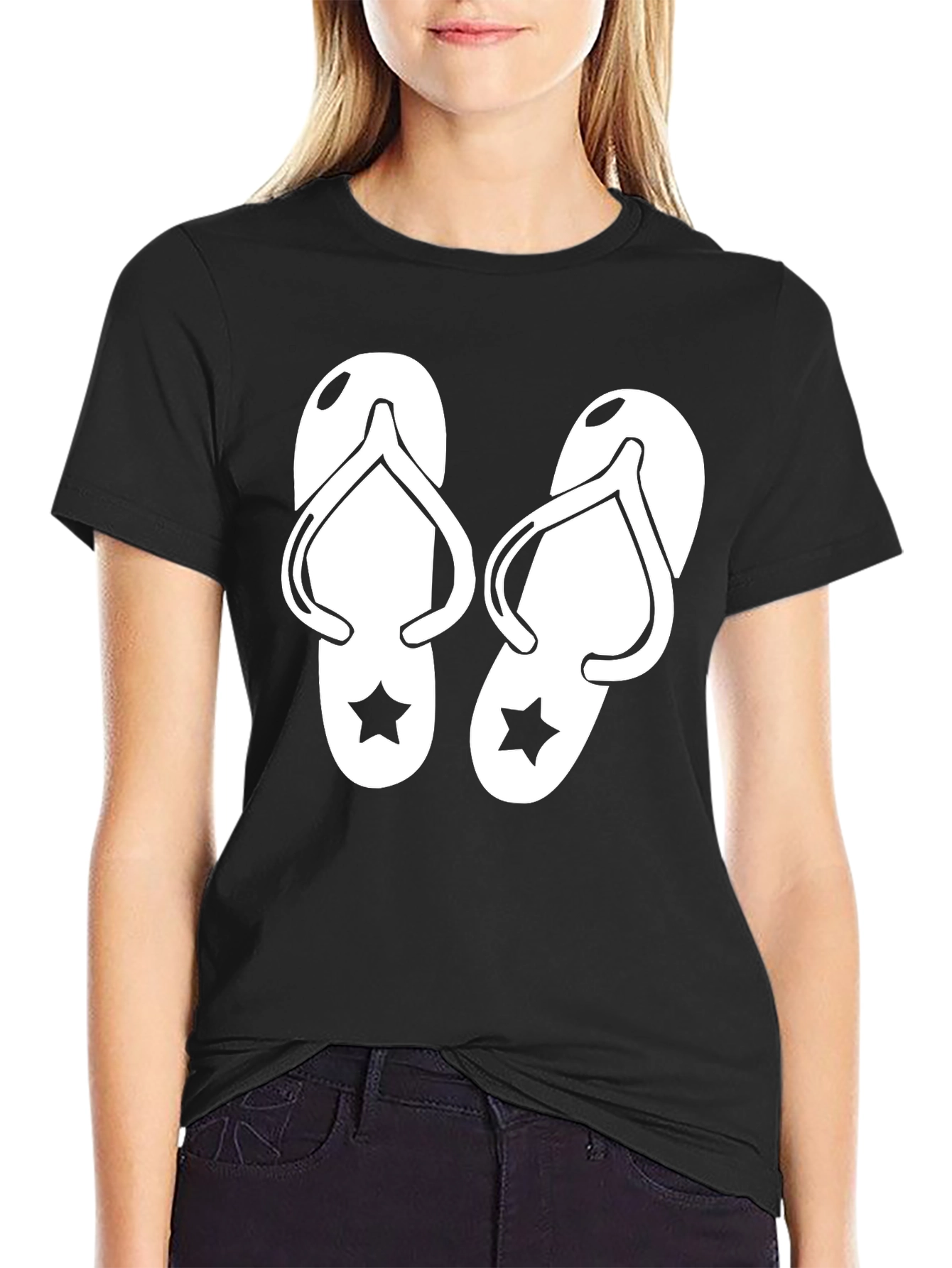 Black Flip Flop Graphic T-Shirt - Black Cotton Tee view 2