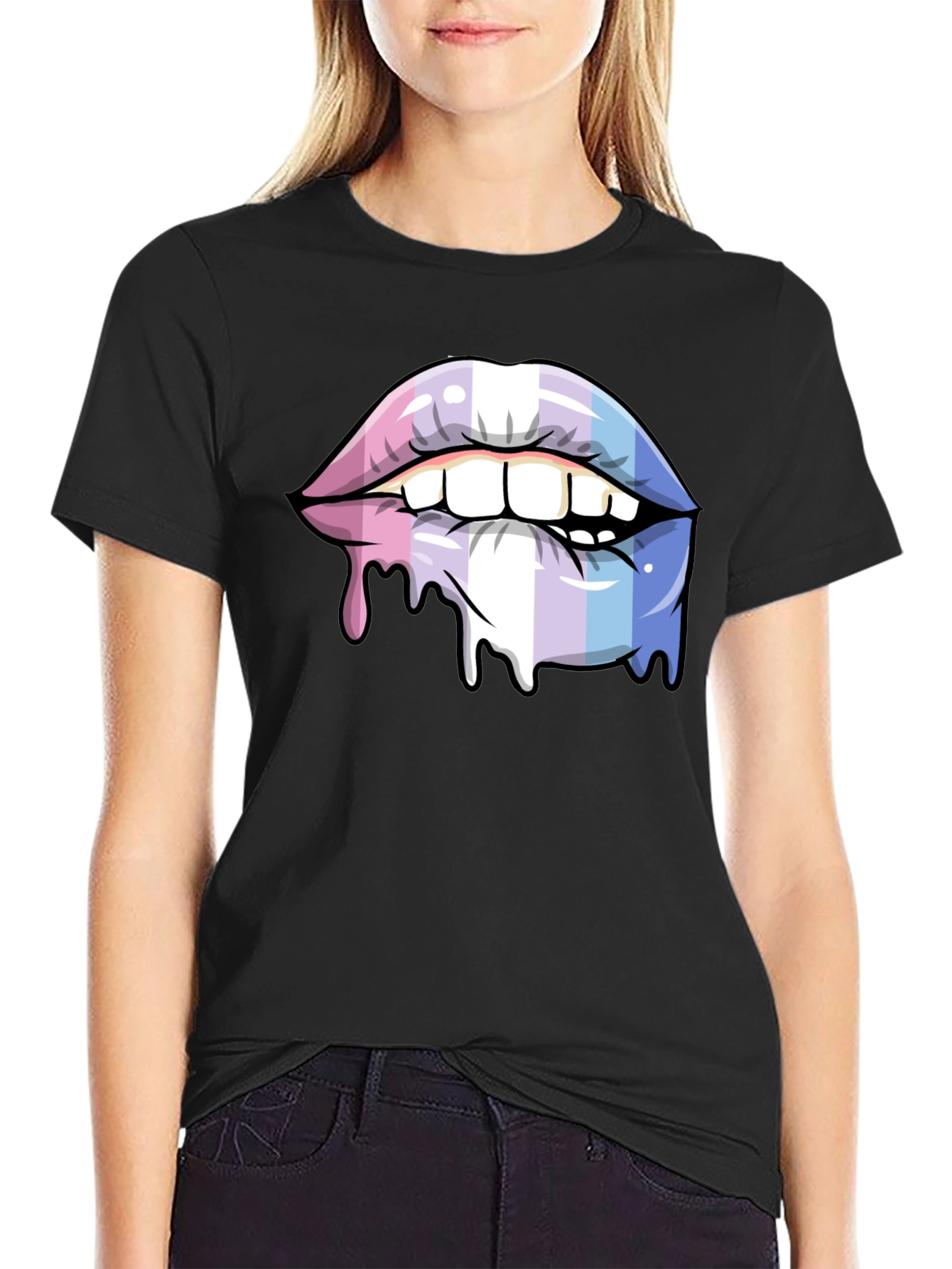 Black Trans Pride Lips T-Shirt - LGBTQ+ Pride Apparel view 2
