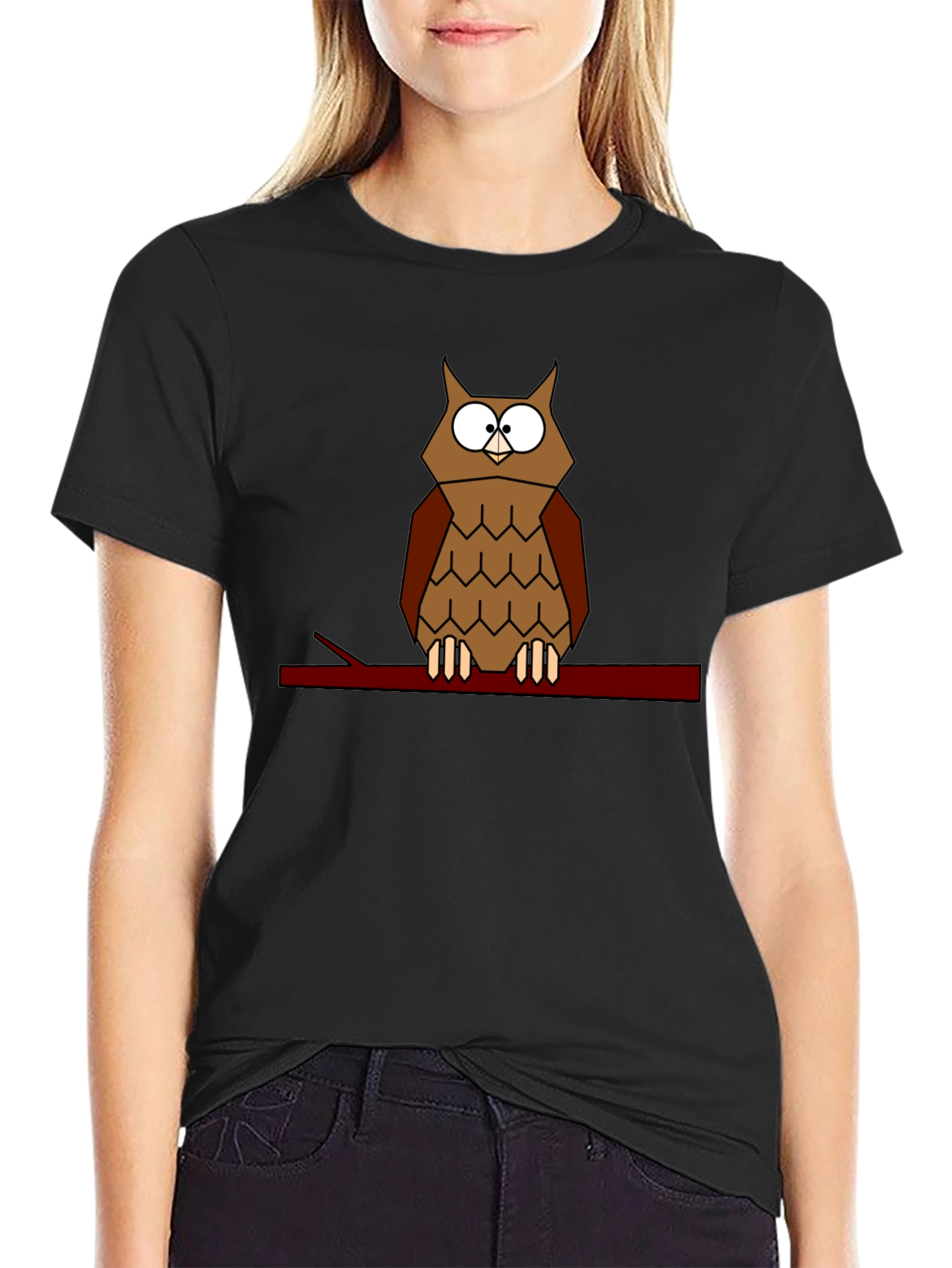 Black Geometric Owl T-Shirt - Modern Bird Tee view 2