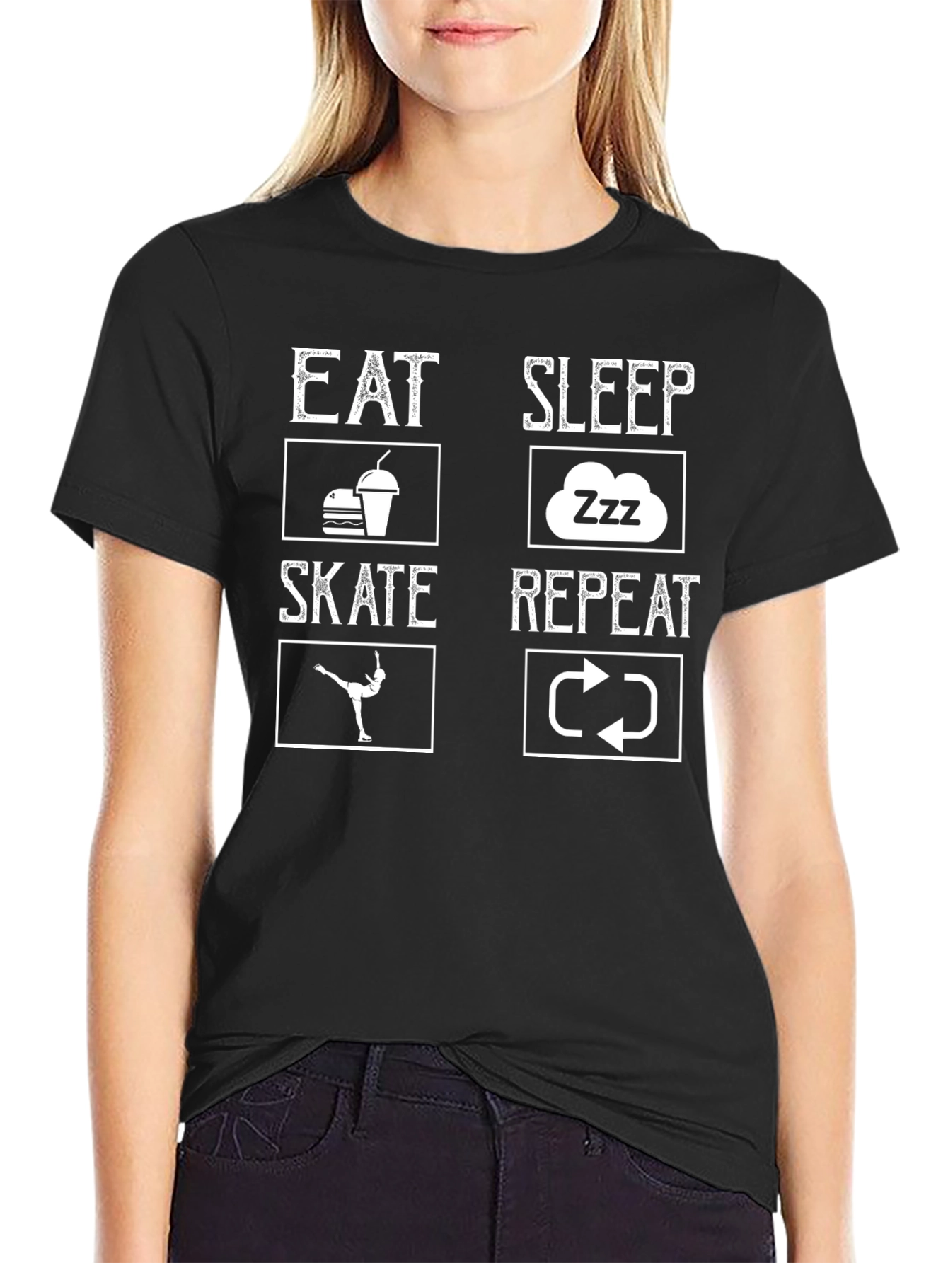 Black Eat Sleep Skate Repeat Black T-Shirt view 2