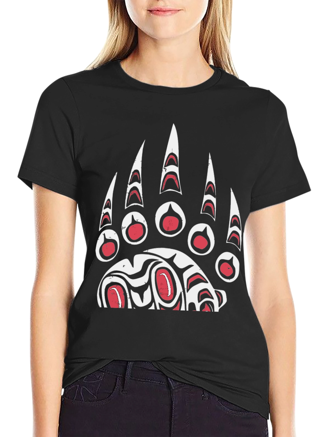 Black Bear Paw Print Graphic T-Shirt - Black view 2