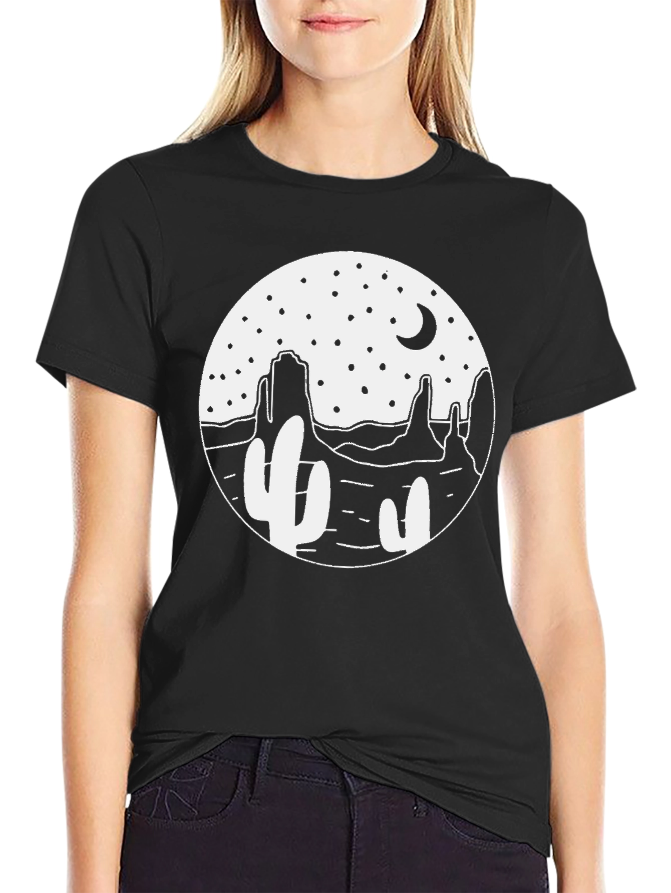 Black Desert Night T-Shirt - Black Cotton Tee view 2