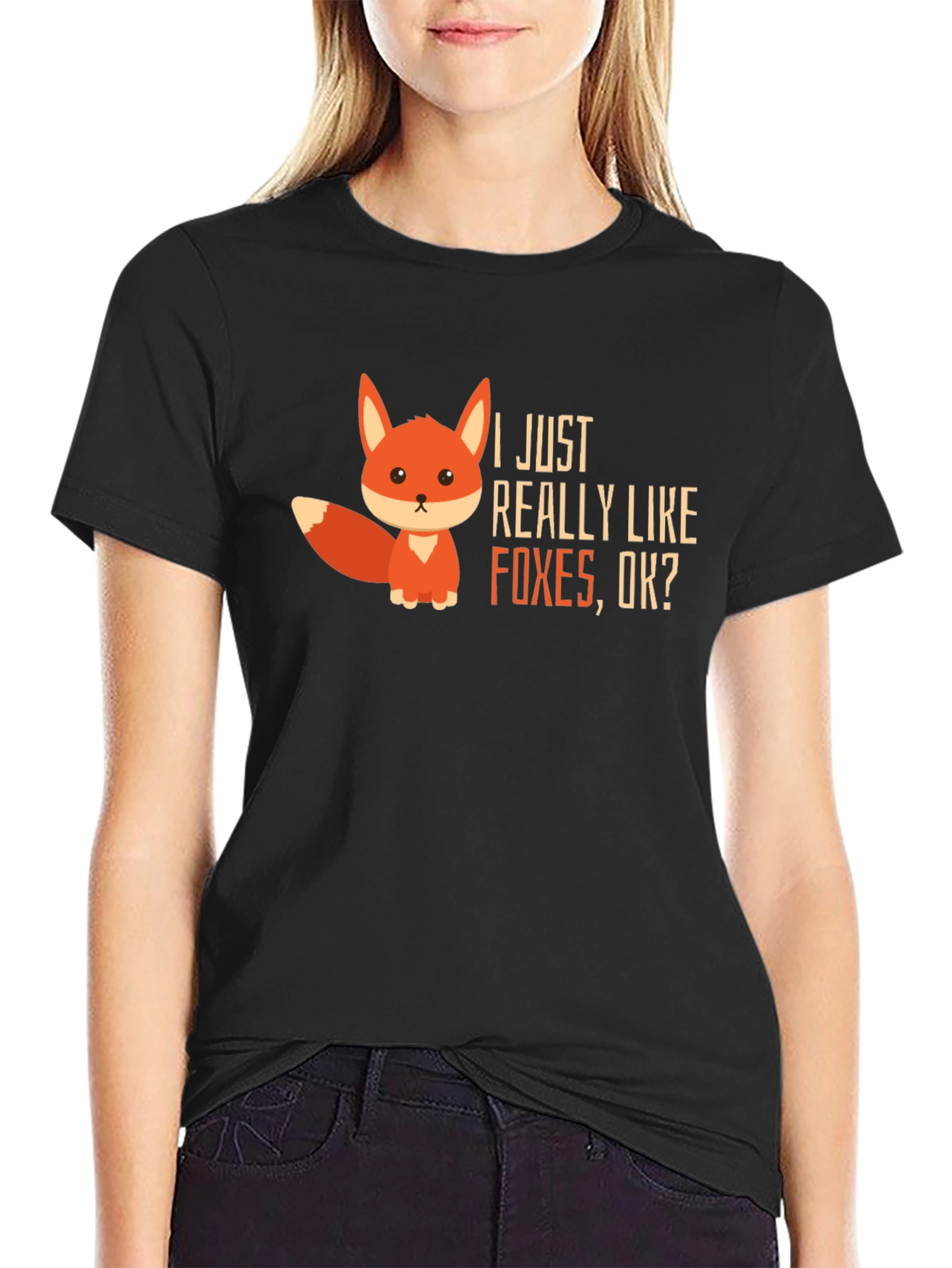 Black Cute Fox Graphic Tee - I Just Really Like Foxes view 2
