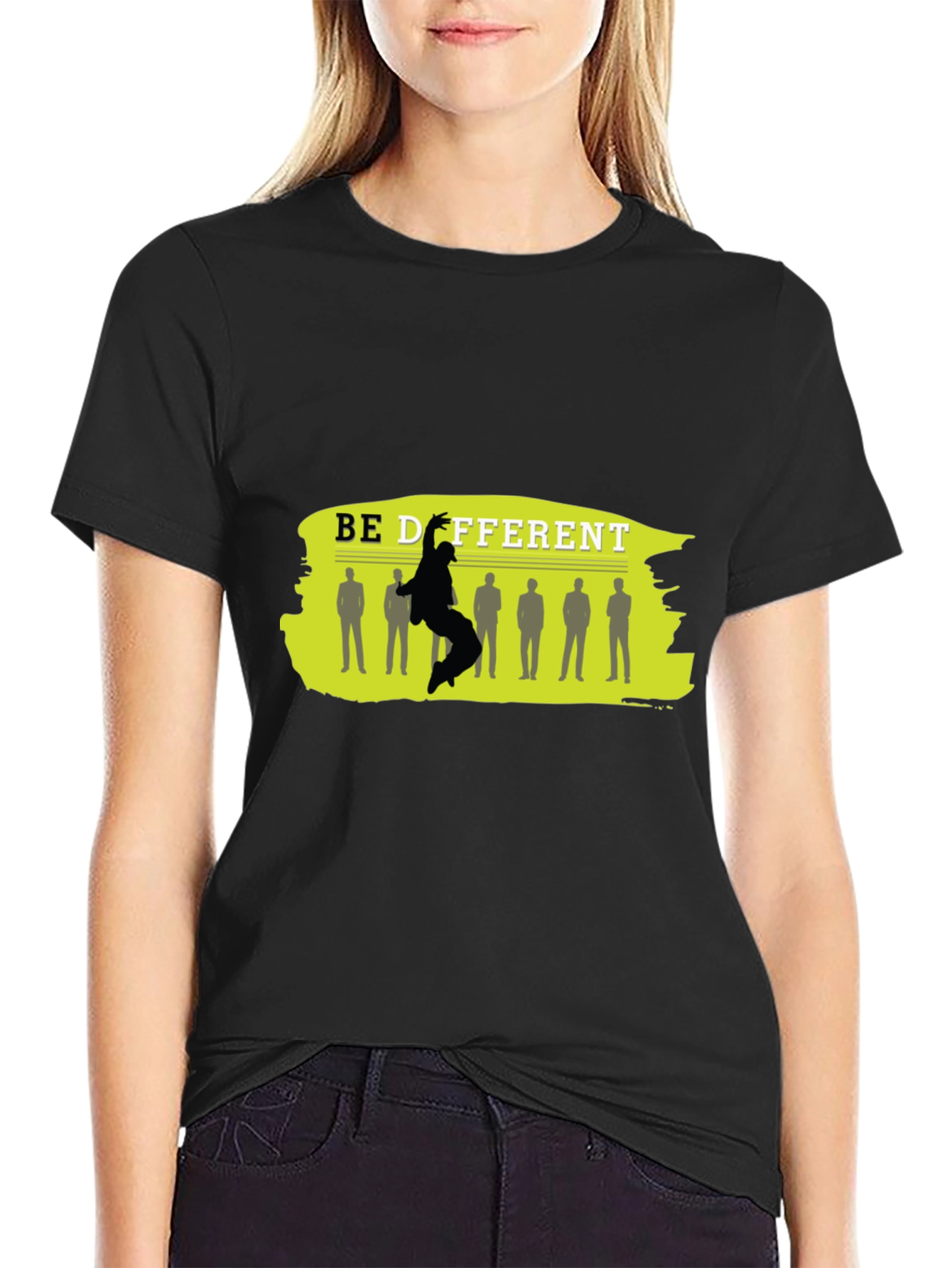 Black Be Different Black Graphic T-Shirt view 2