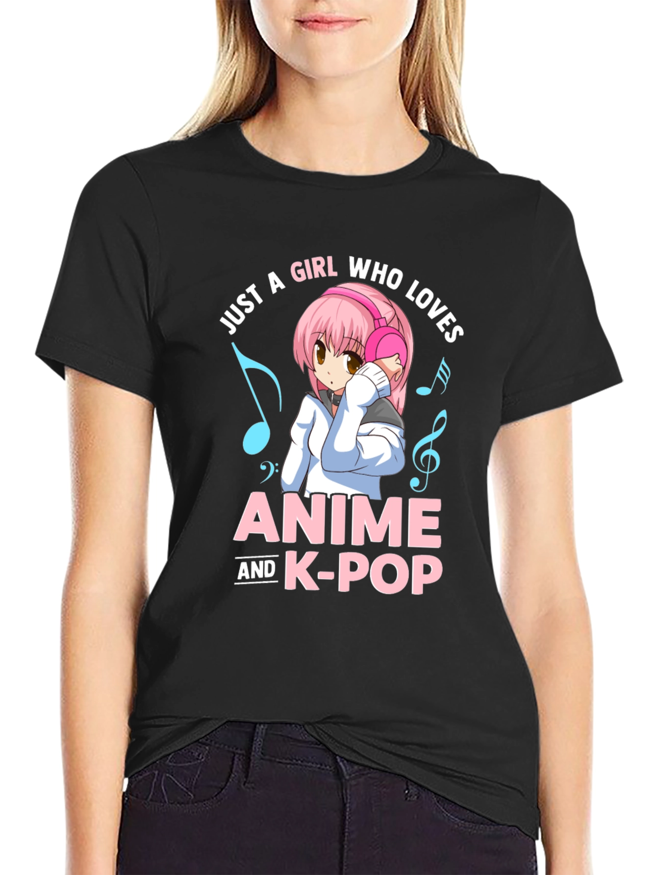 Black Anime & K-Pop Lover T-Shirt - Kawaii Girl Design view 2