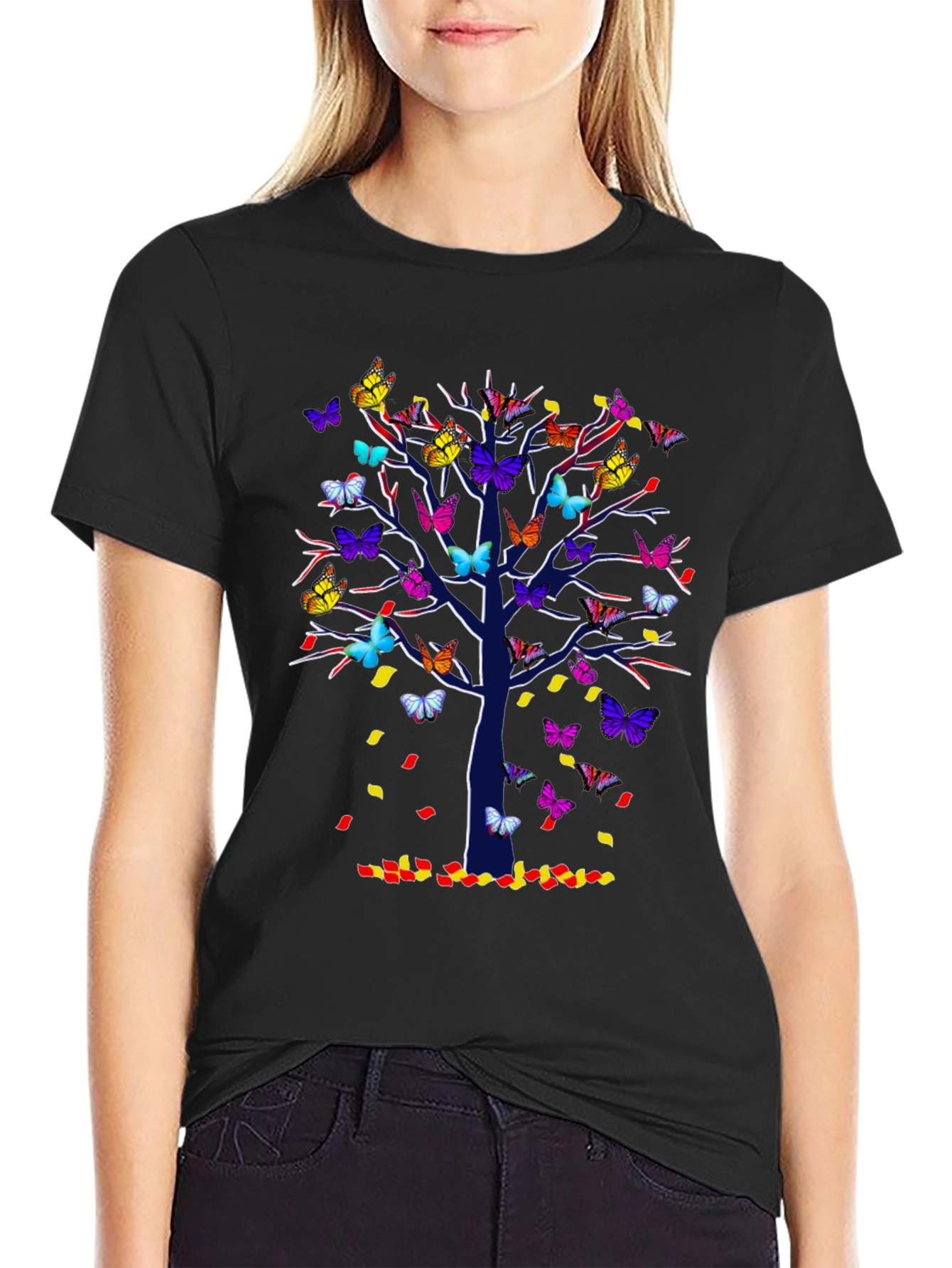 Black Butterfly Tree T-Shirt - Colorful Nature Tee view 2