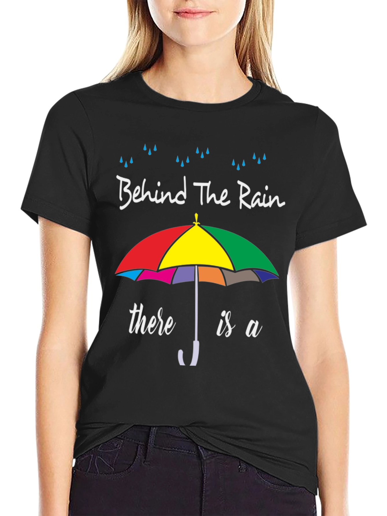 Black Behind The Rain Umbrella Graphic T-Shirt view 2