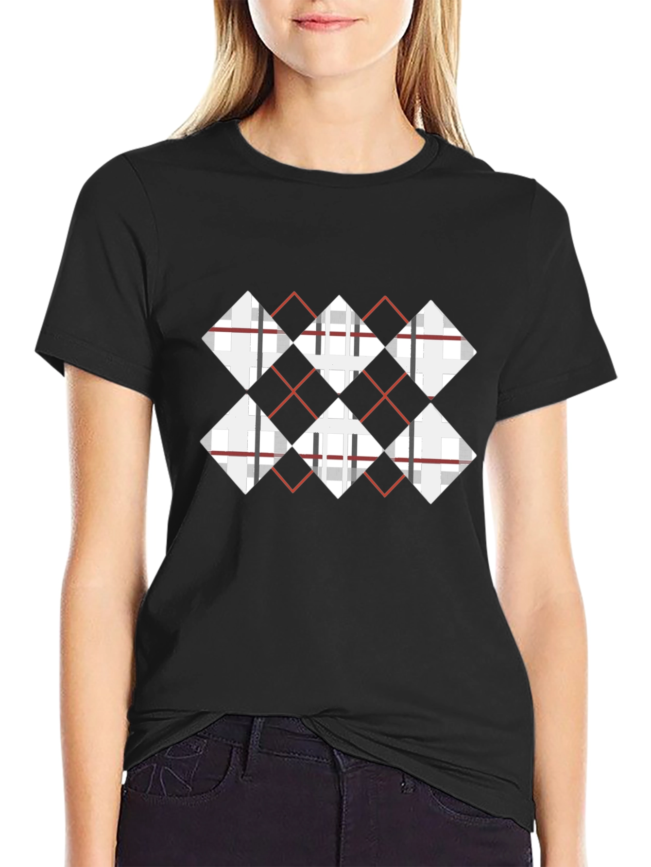 Black Argyle Diamond Graphic Tee - Casual Style view 2