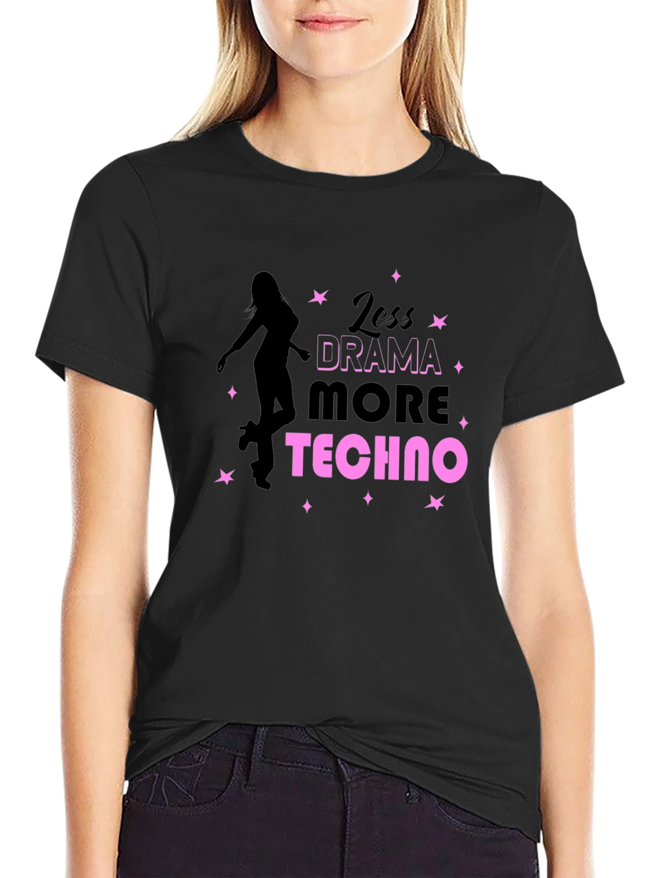 Black Less Drama More Techno Graphic Tee view 2