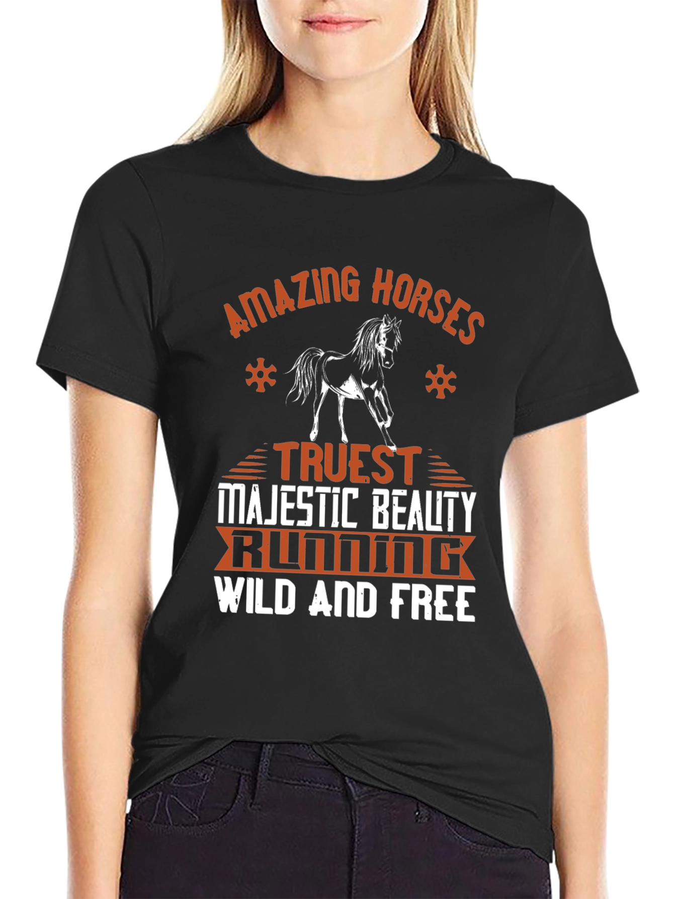 Black Amazing Horses Graphic Tee - Wild and Free Design view 2