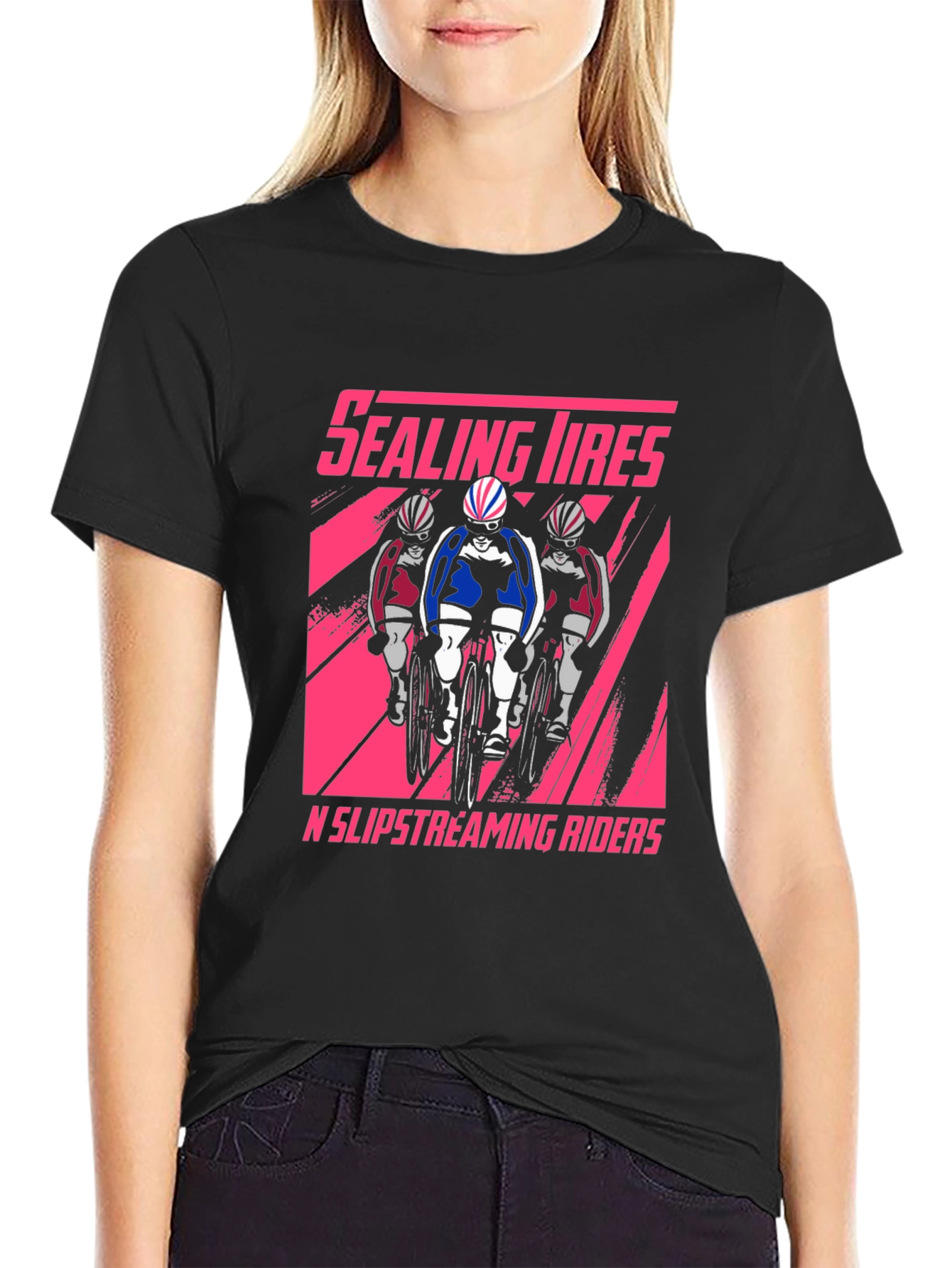 Black Sealing Tires Cycling T-Shirt - Slipstreaming Riders view 2