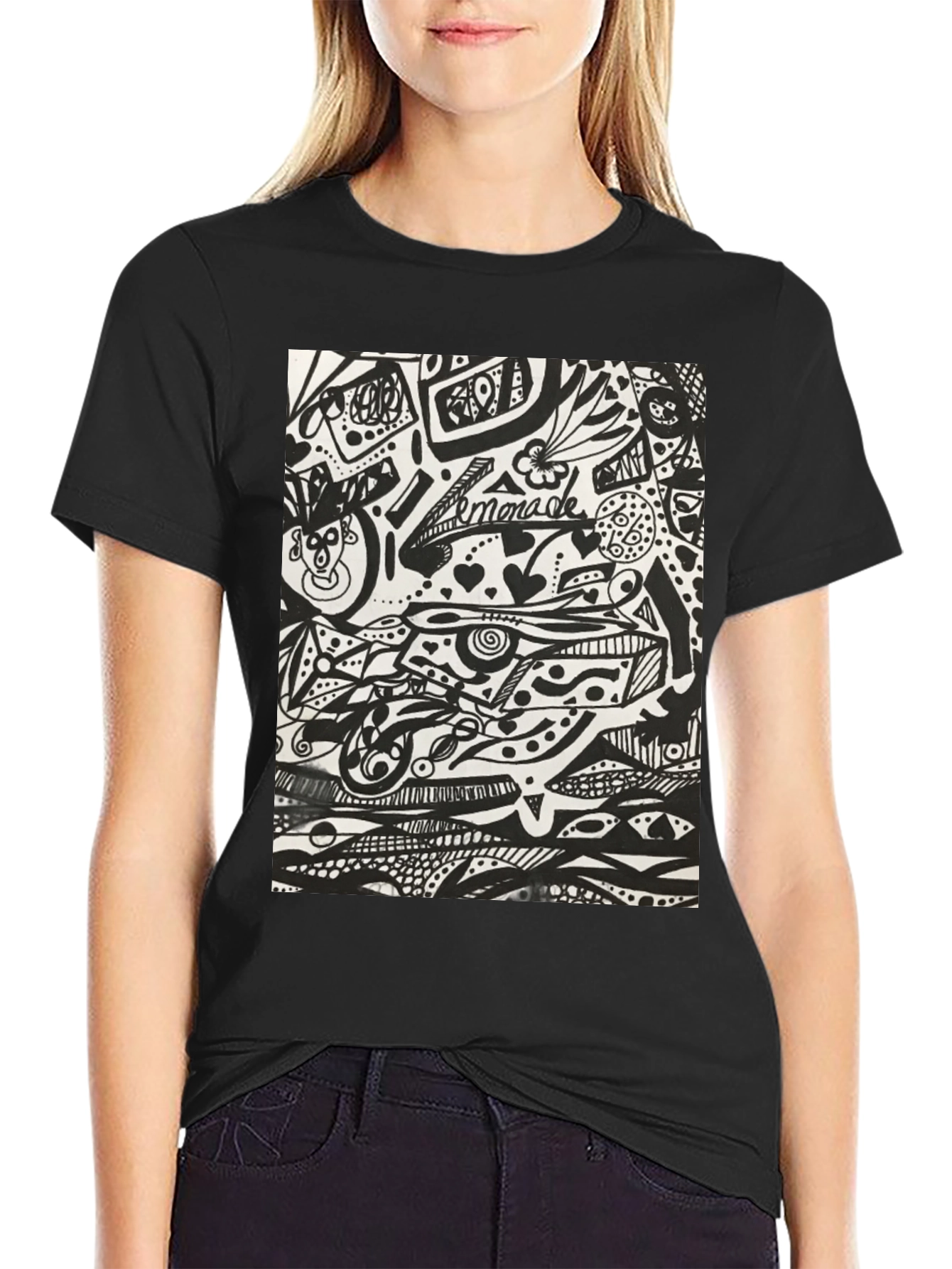 Black Abstract Doodle Art Black T-Shirt - Unique Graphic Tee view 2