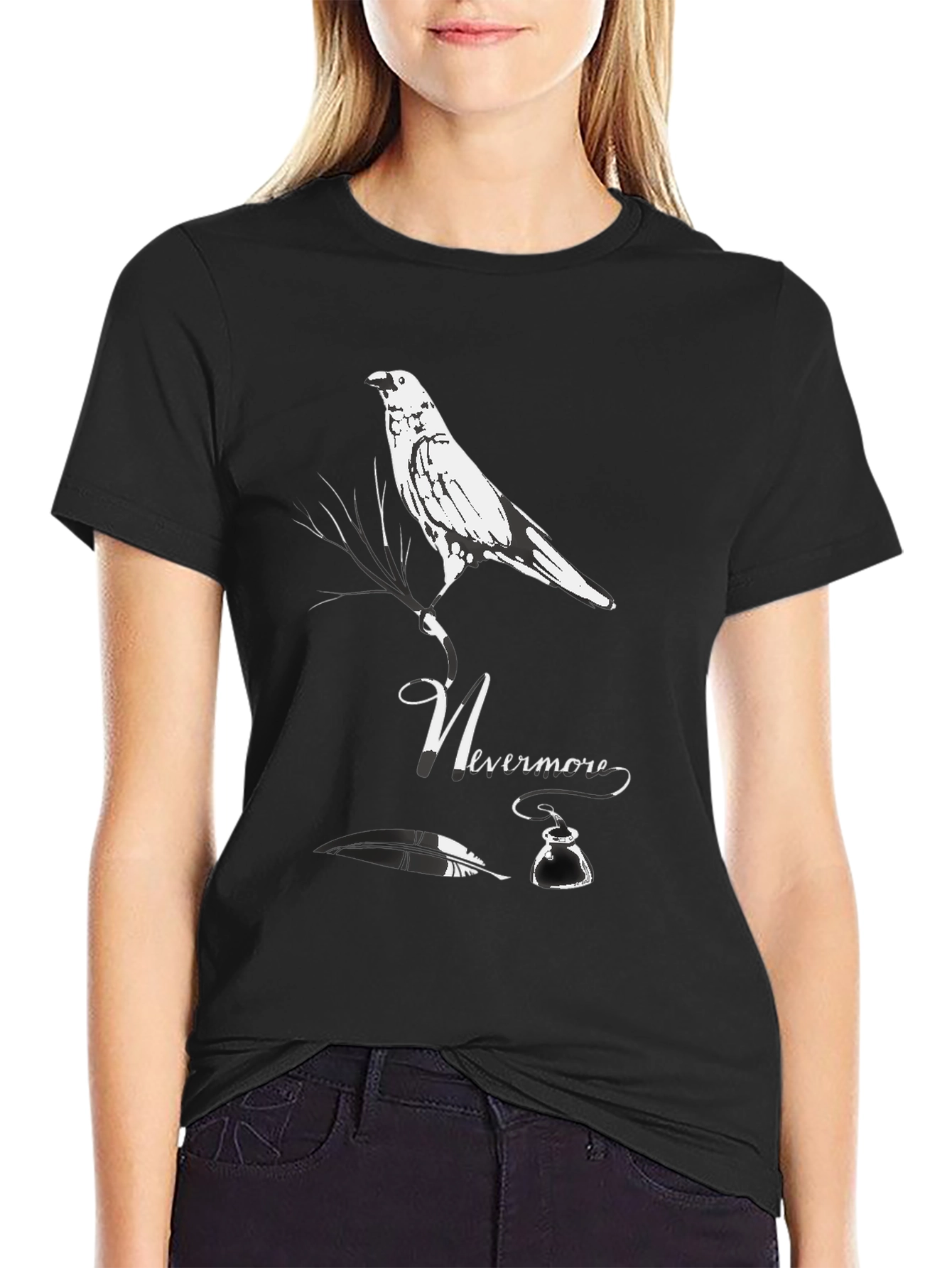 Black Nevermore Raven Graphic Tee - Edgar Allan Poe T-Shirt view 2