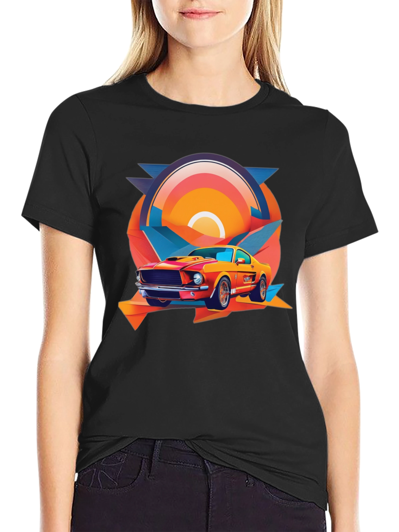 Black Retro Muscle Car Graphic Tee - Black view 2