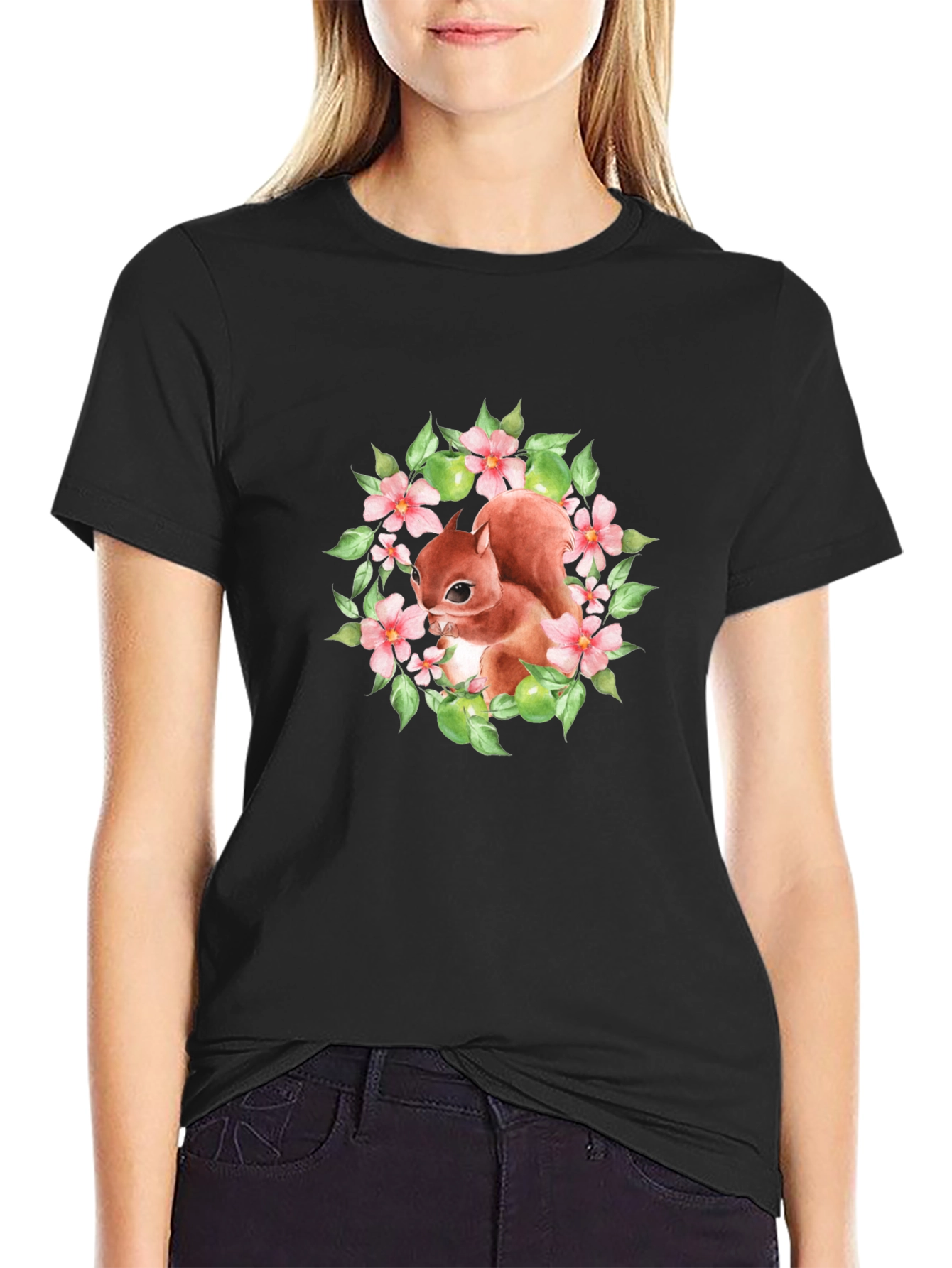 Black Squirrel Floral Graphic T-Shirt view 2