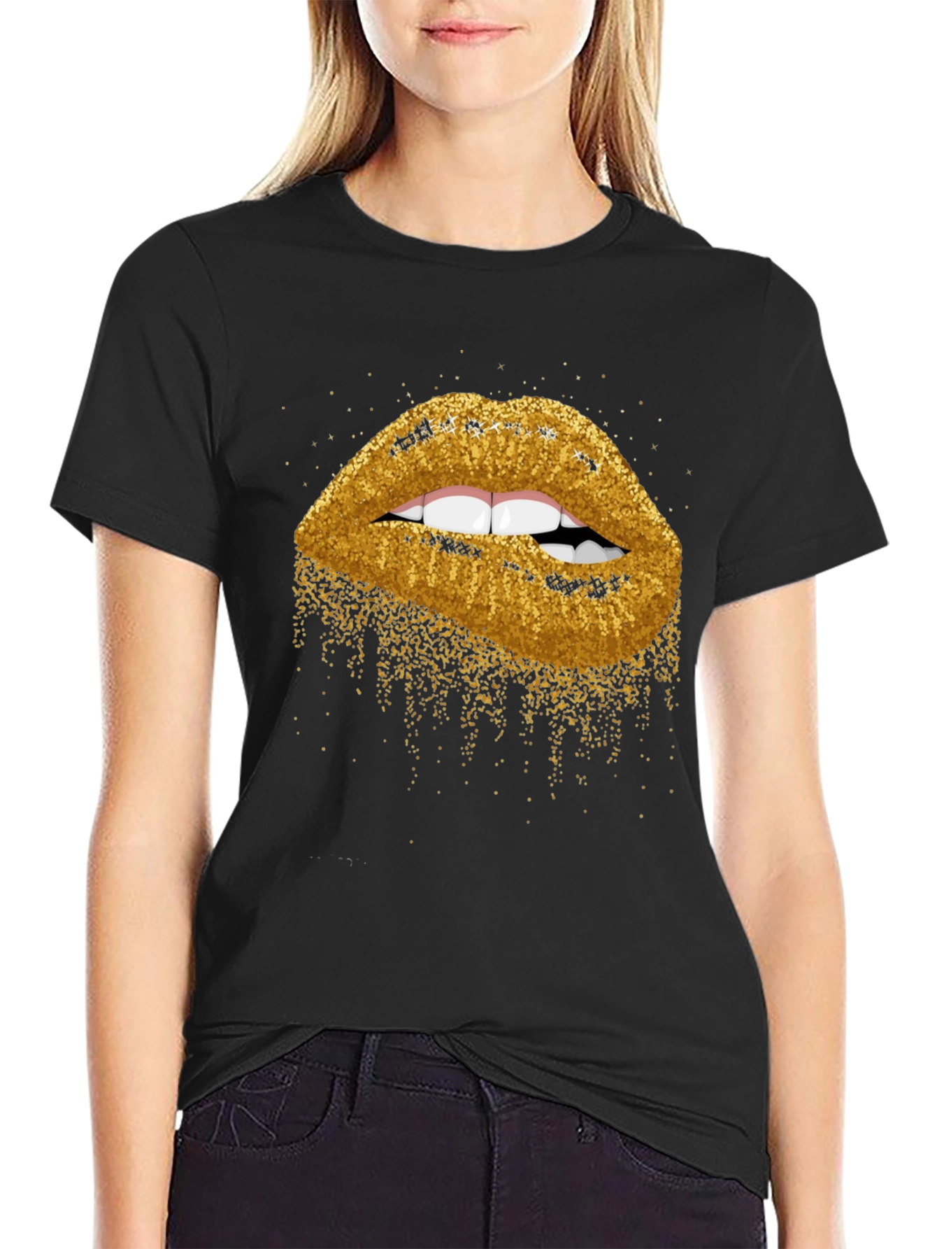 Black Glitter Lips Graphic Tee - Bold & Stylish view 2