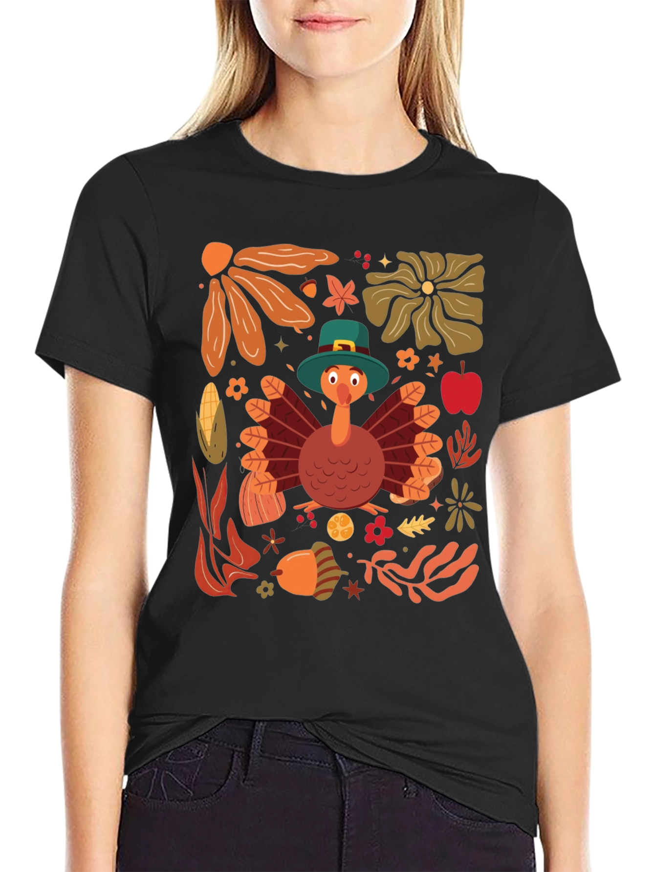 Black Thanksgiving Turkey Graphic T-Shirt view 2