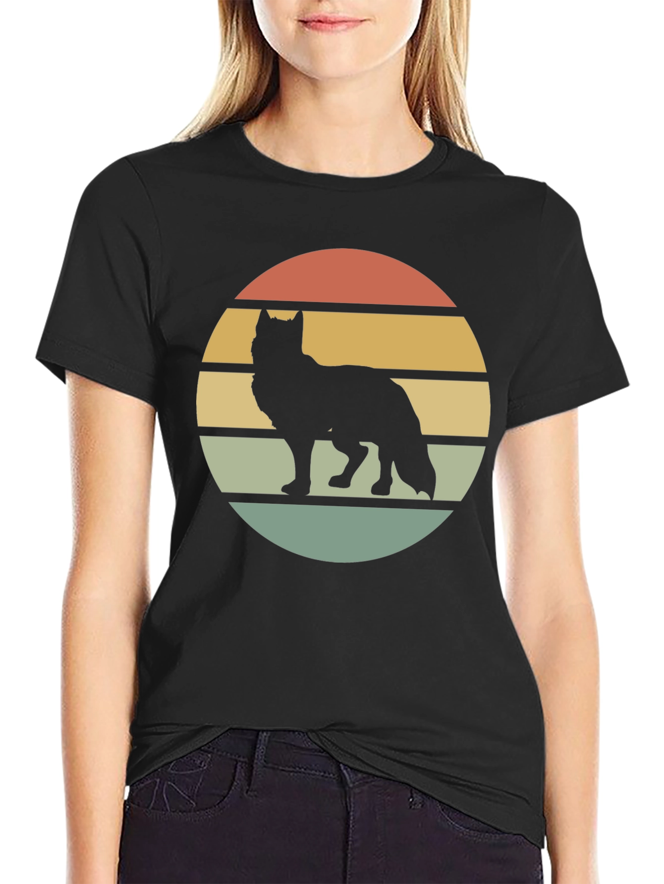 Black Wolf Silhouette Sunset Tee view 2