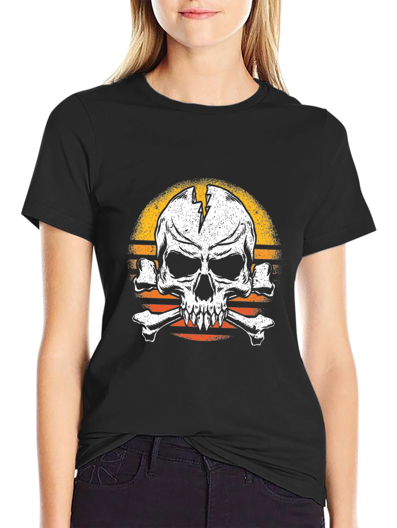 Black Skull and Crossbones T-Shirt - Vintage Style view 2