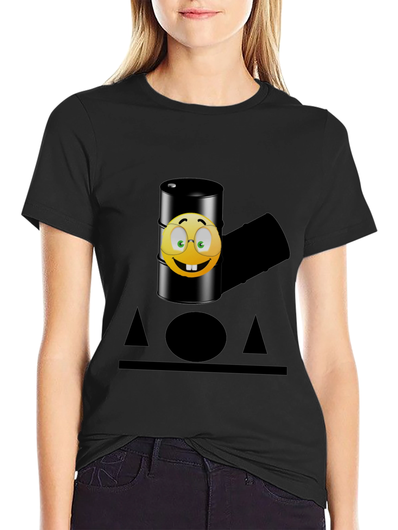 Black Humorous Emoji Oil Barrel T-Shirt - Black view 2