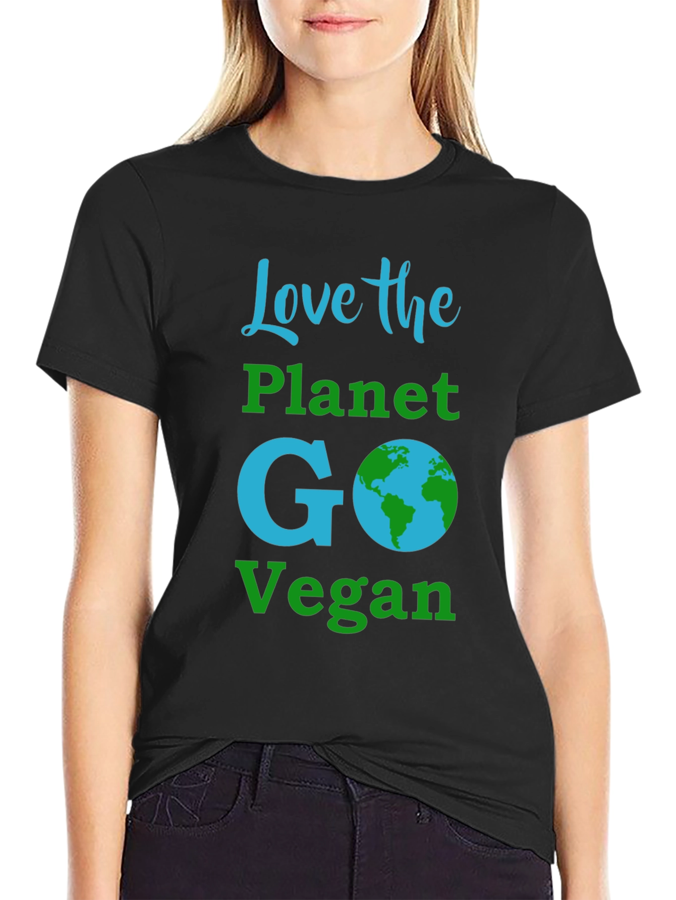 Black Love the Planet Go Vegan T-Shirt view 2