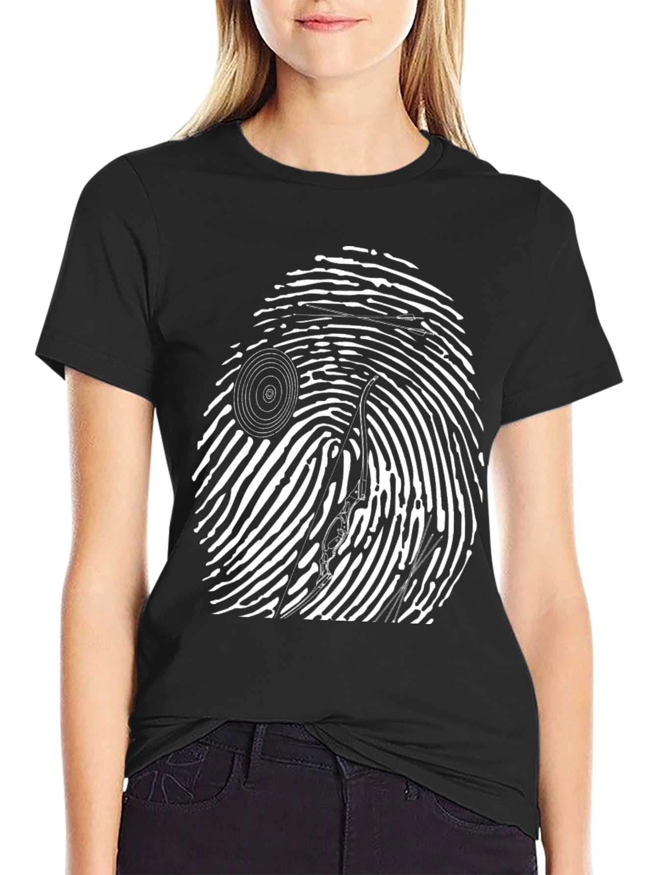 Black Unique Black T-Shirt with Fingerprint Graphic Design view 2