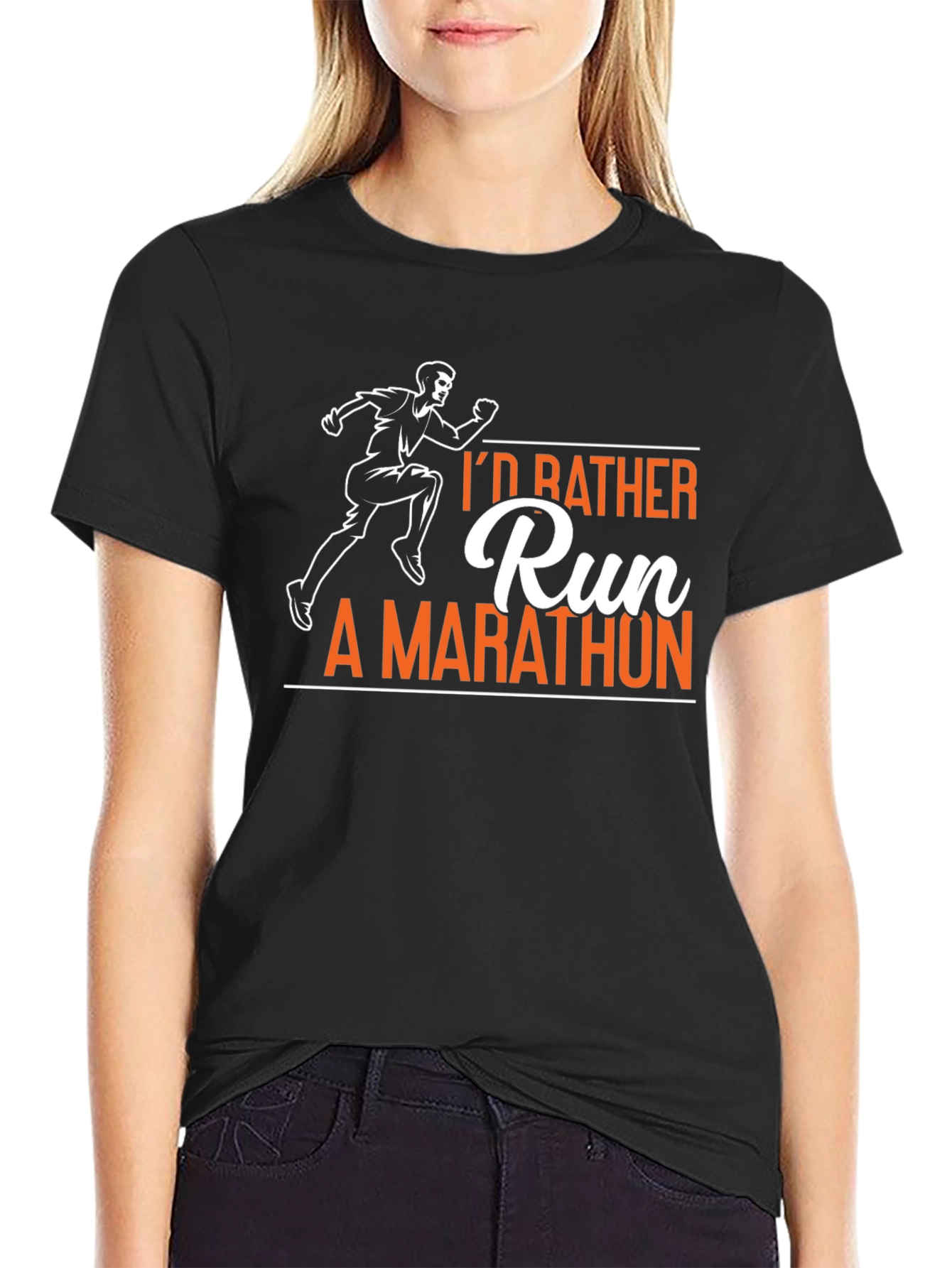 Black I'd Rather Run A Marathon T-Shirt view 2
