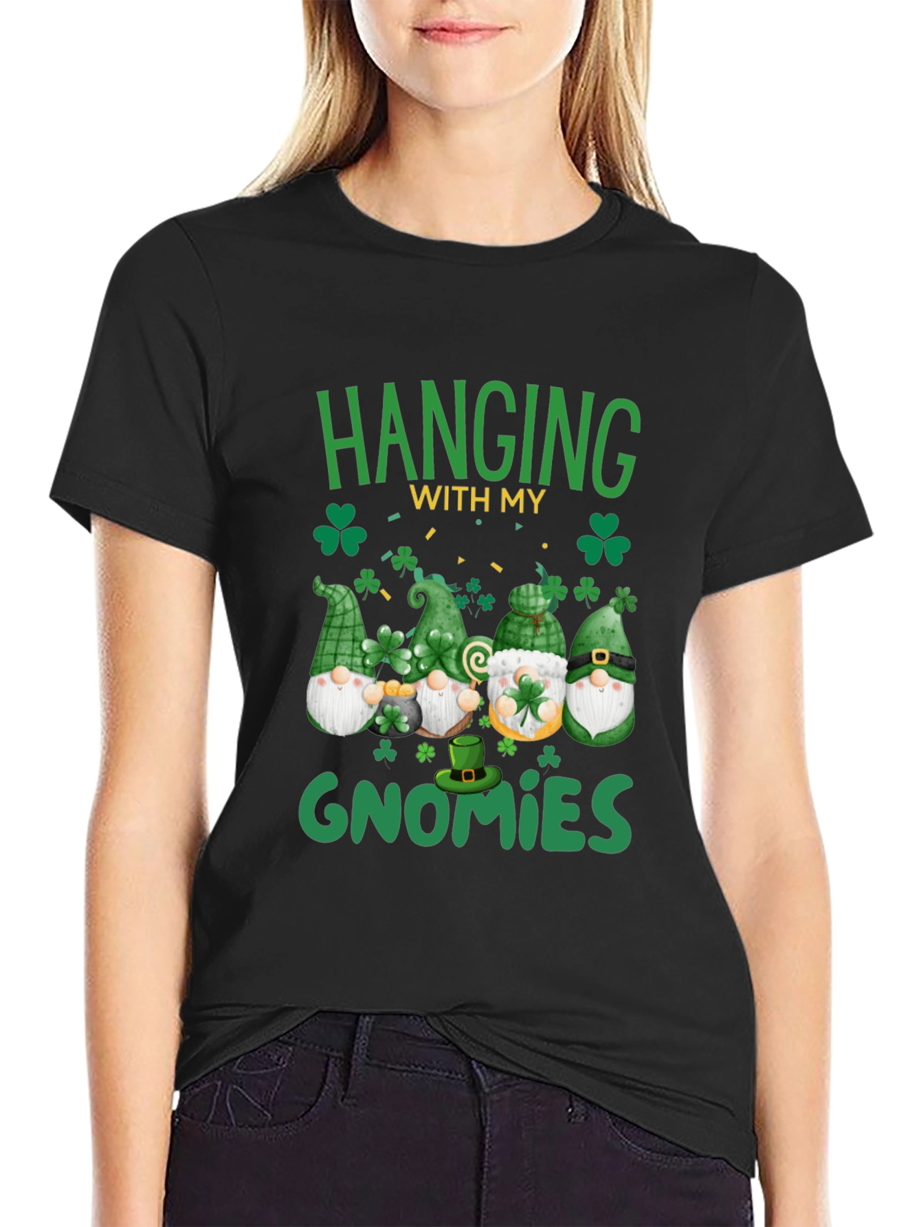 Black St. Patrick's Day Gnome T-Shirt view 2