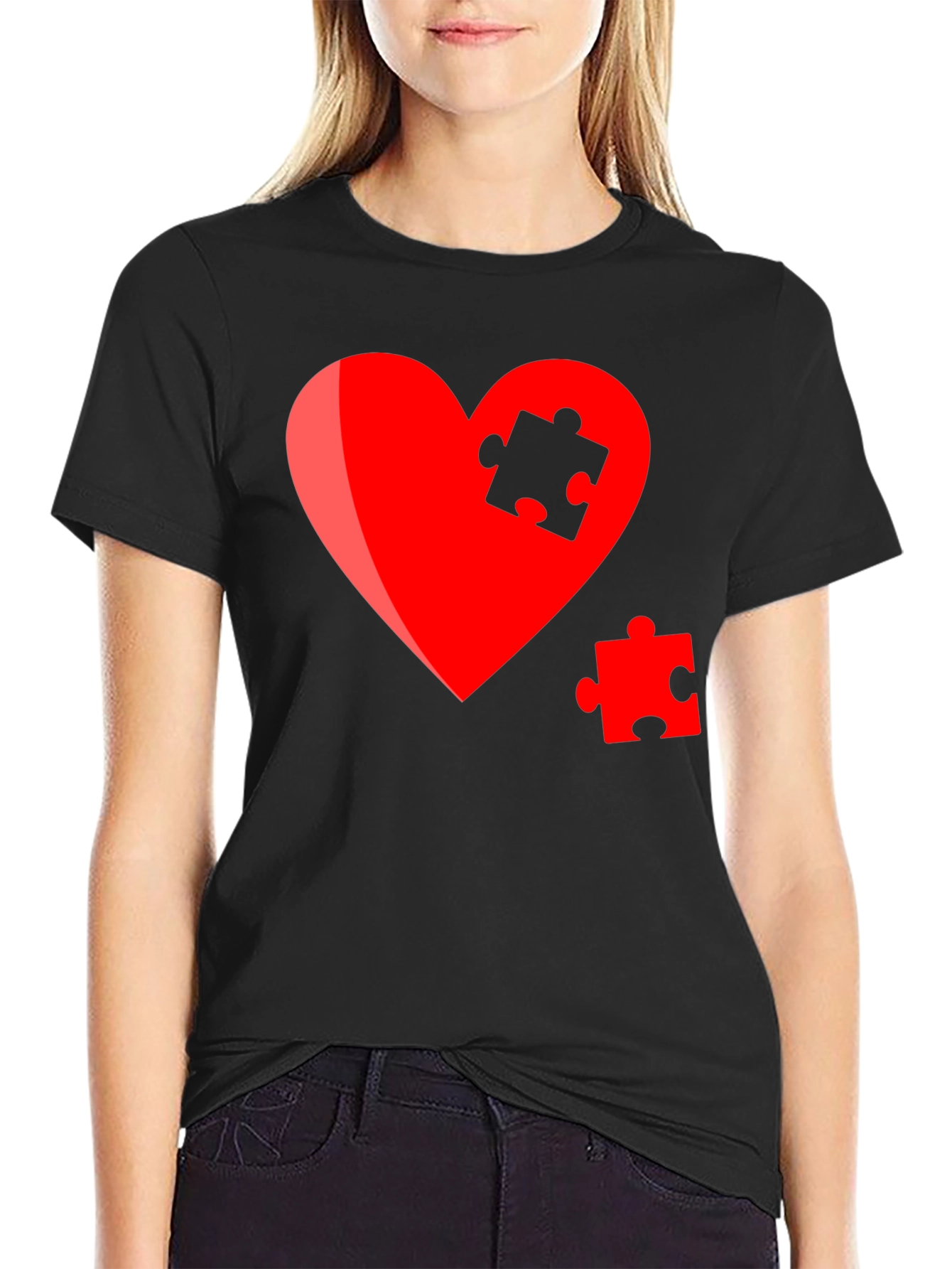 Black Heart Puzzle Piece Graphic Tee - Stylish Design view 2