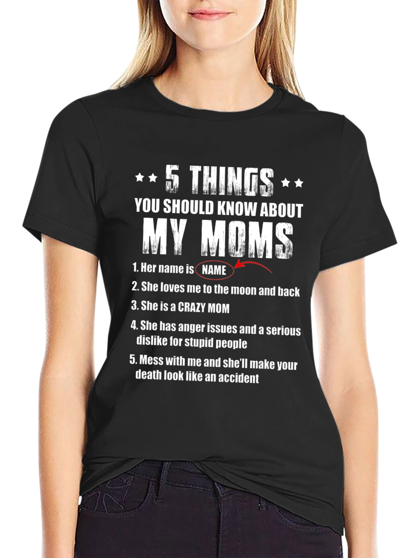 Black 5 Things About My Moms T-Shirt view 2
