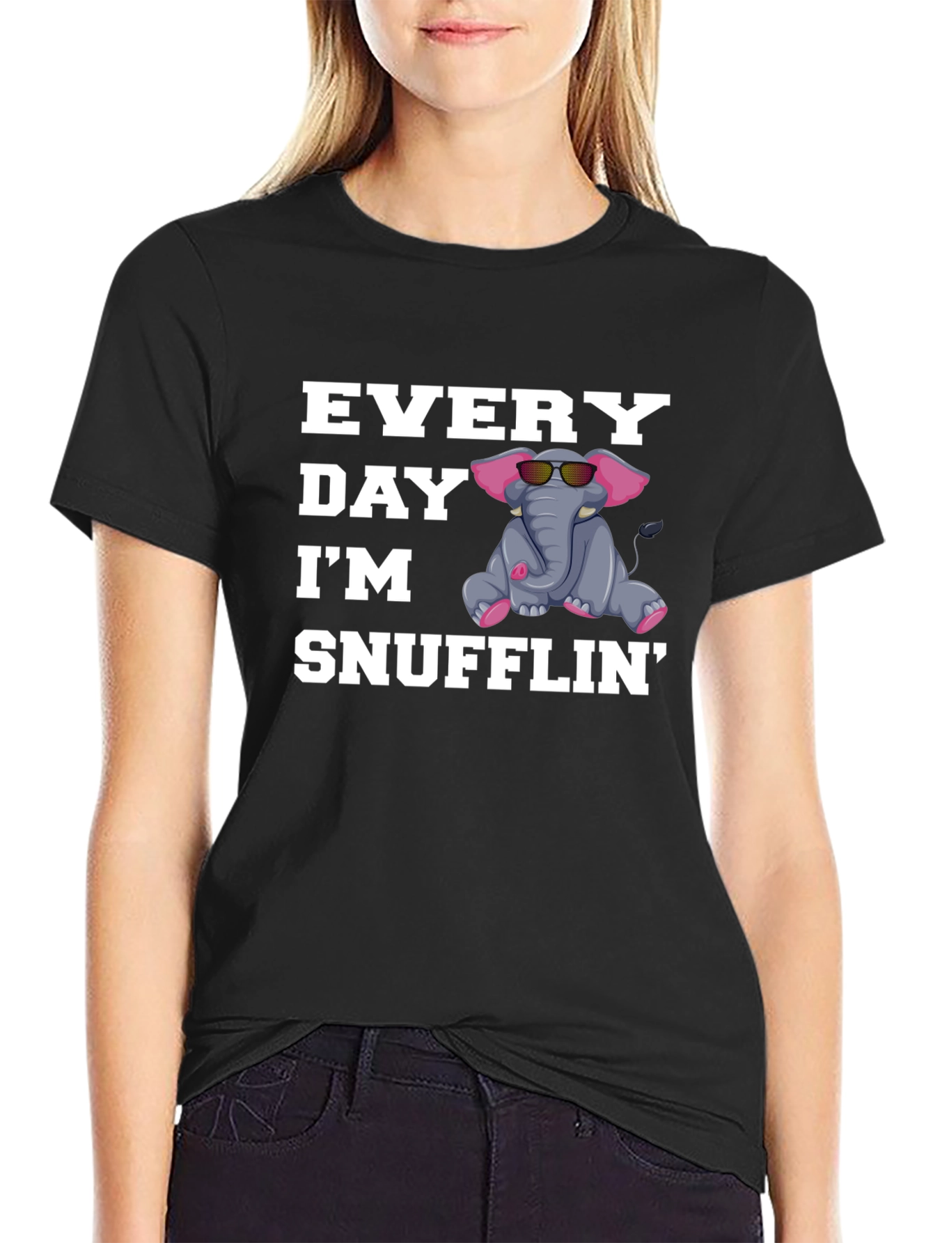Black Everyday I'm Snufflin' Elephant T-Shirt view 2