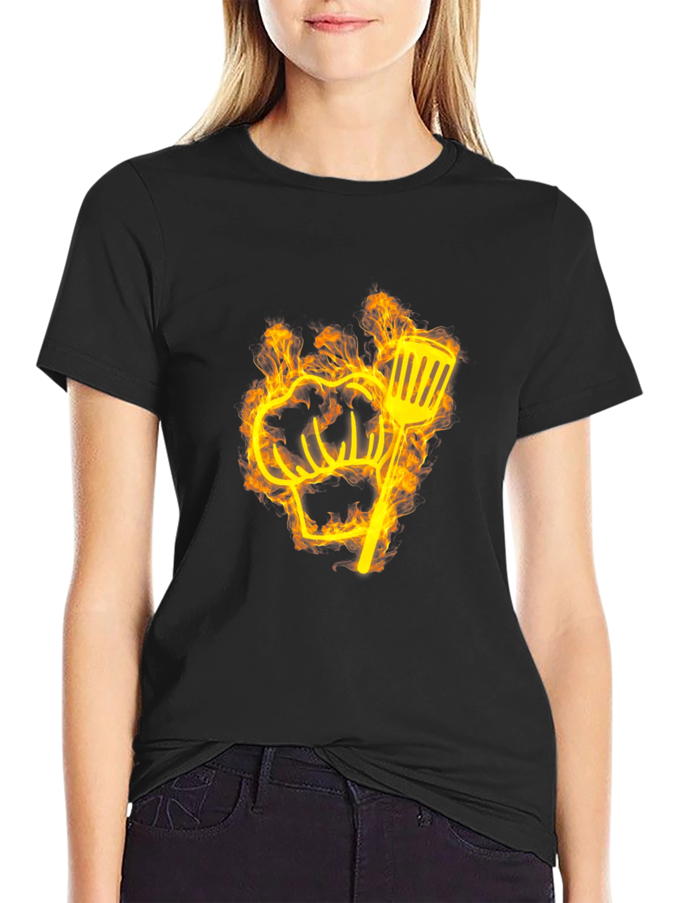 Black Flaming Chef Hat & Spatula Graphic Tee view 2