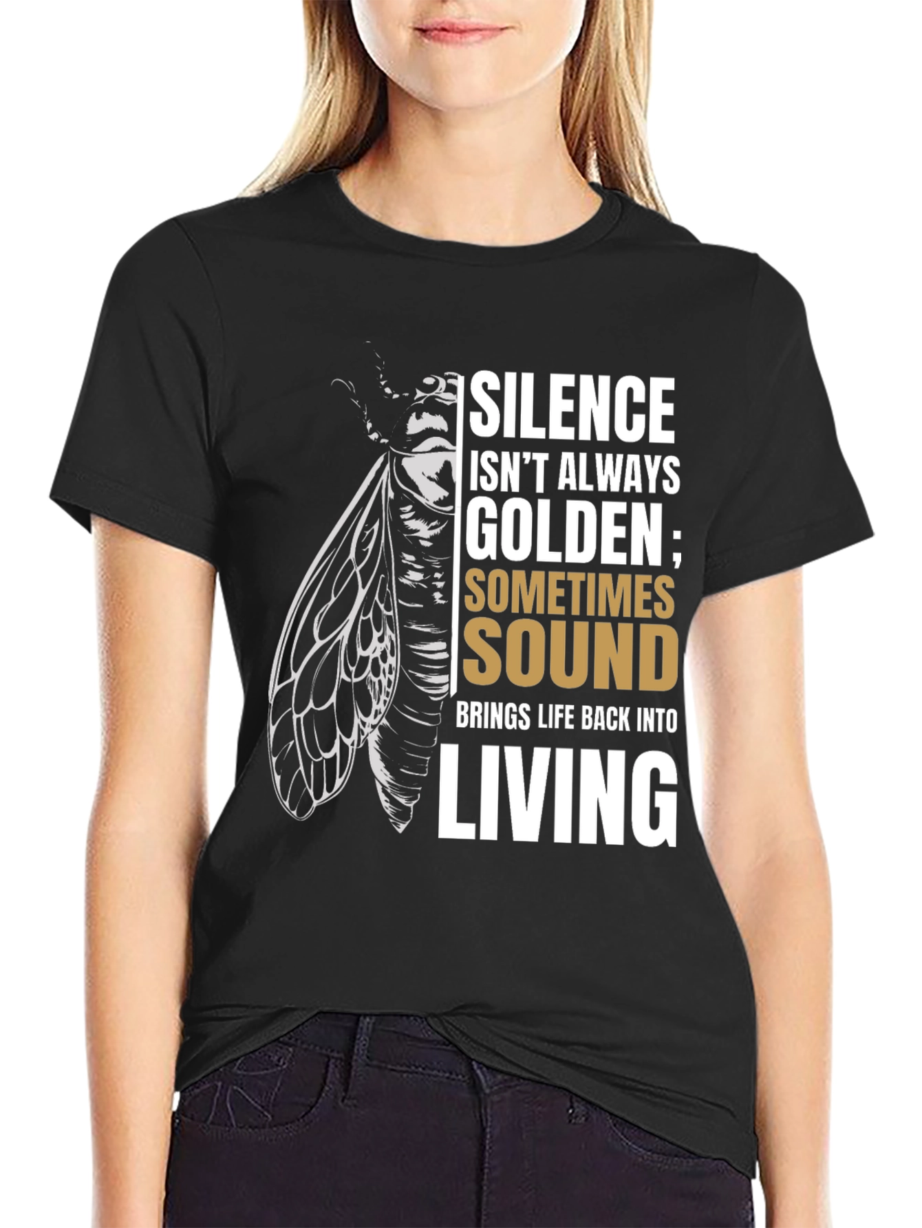 Black Cicada Sound T-Shirt: Silence Isn't Always Golden view 2