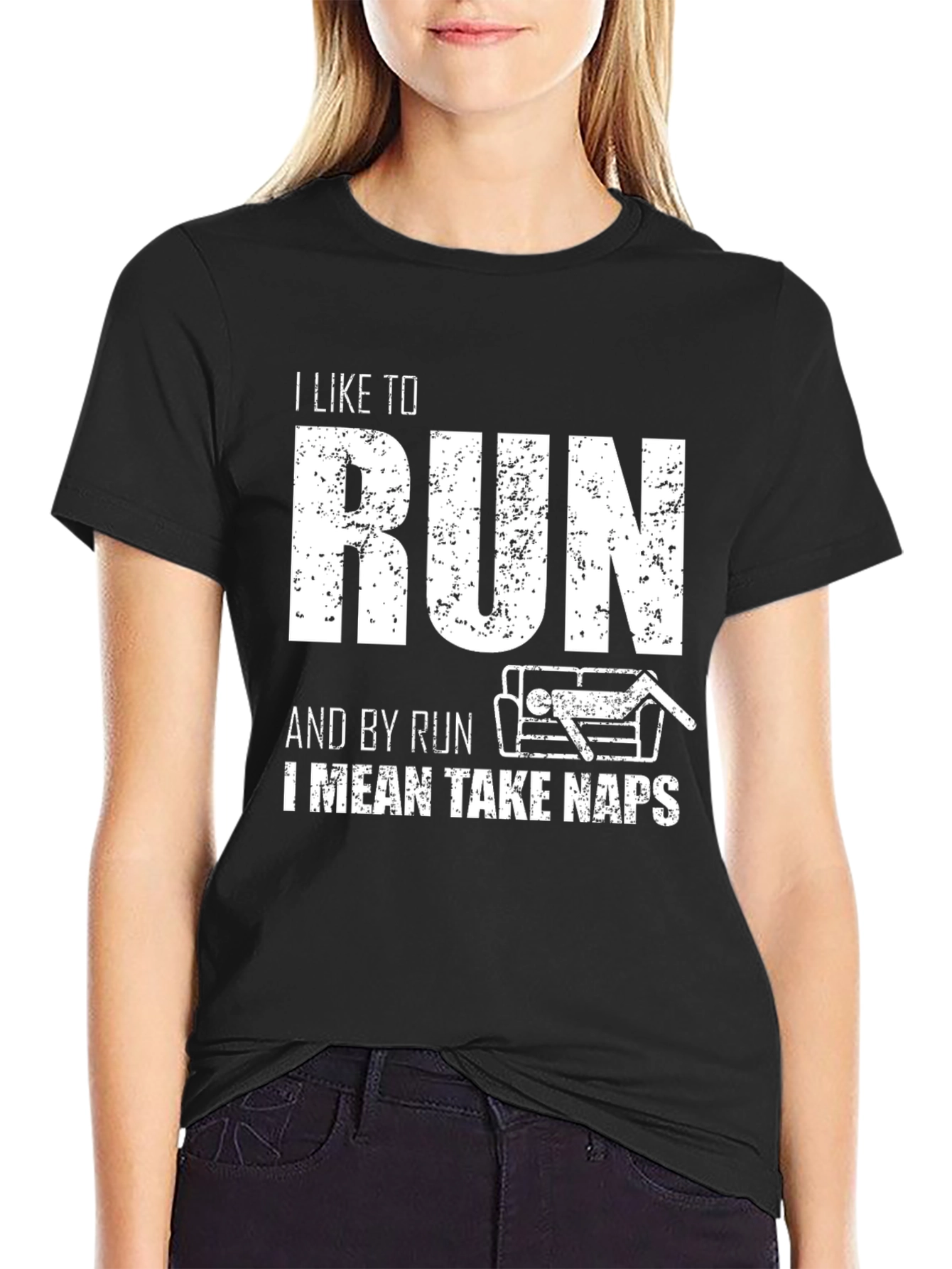 Black Funny Running Naps T-Shirt I Like To Run view 2