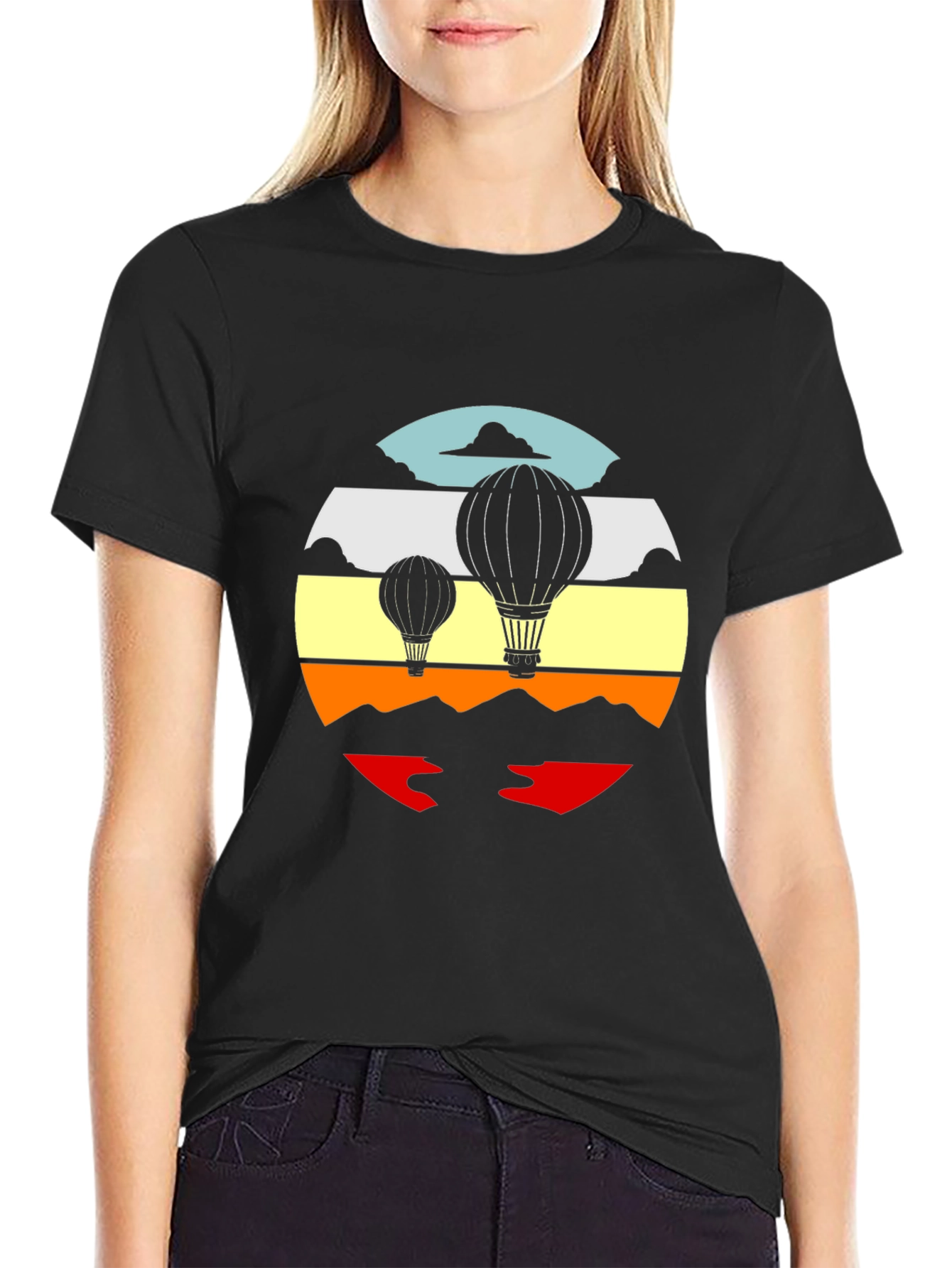 Black Retro Hot Air Balloon Graphic Tee - Black view 2