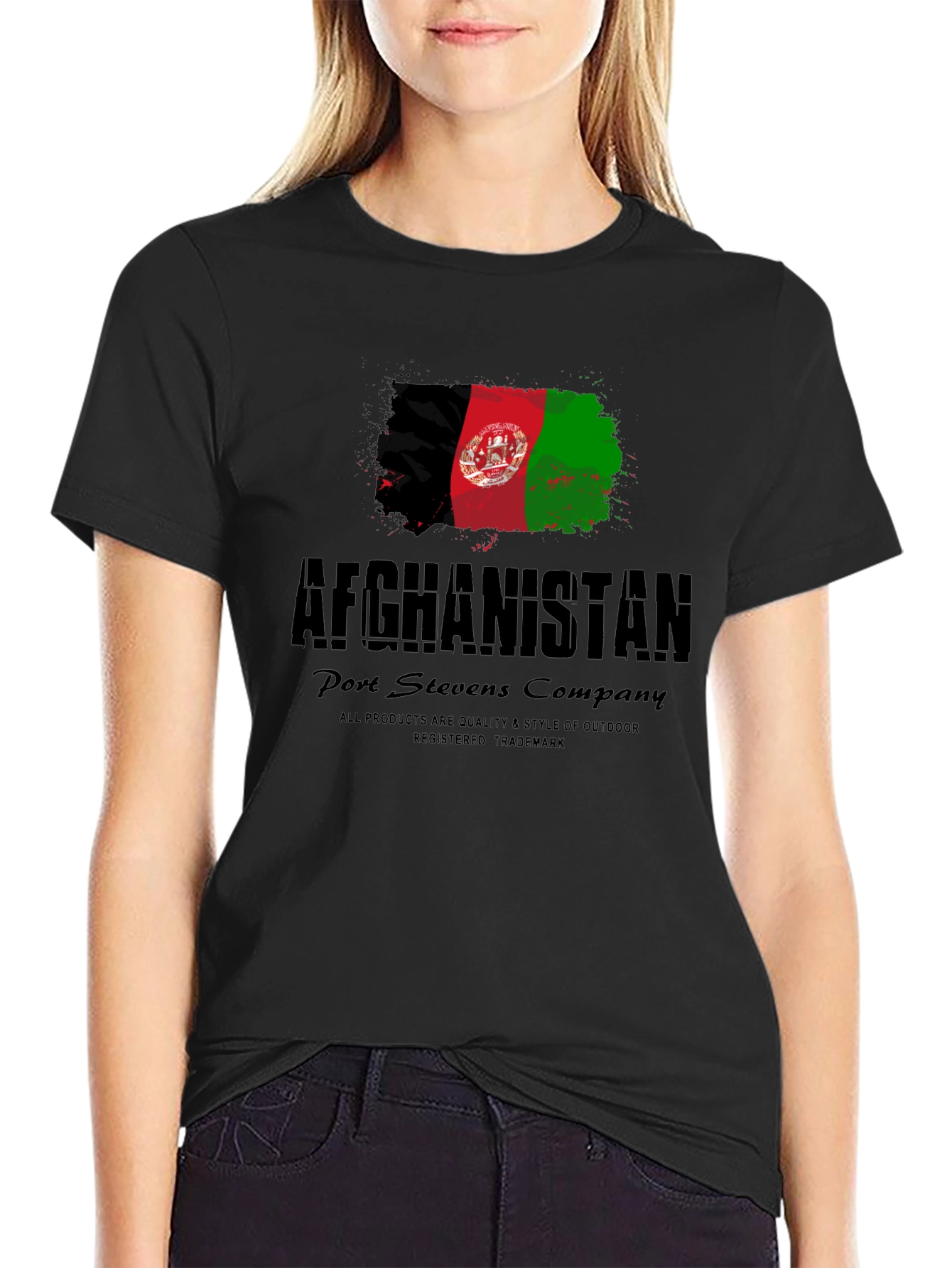 Black Afghanistan Flag T-Shirt - Port Stevens Company view 2