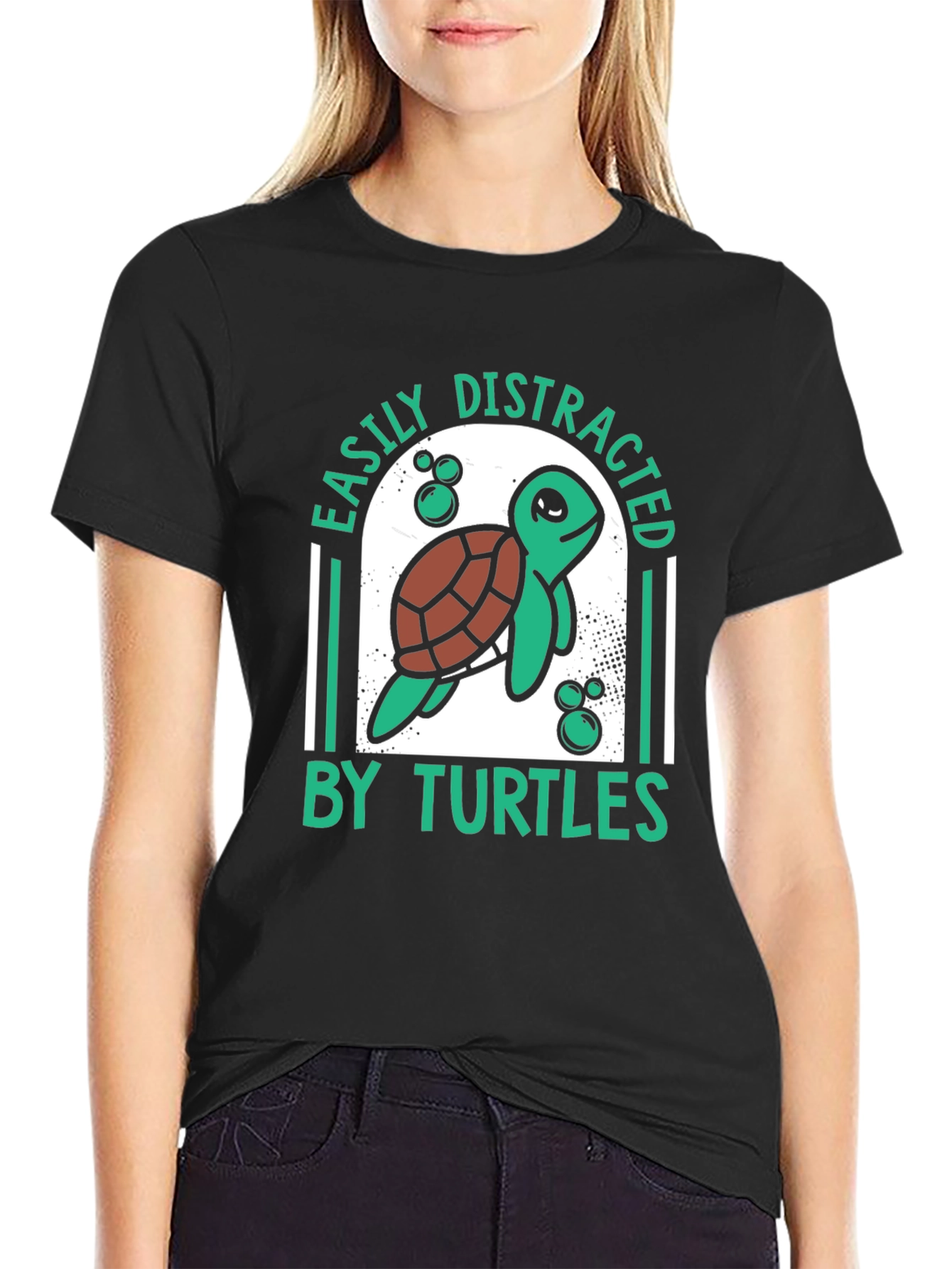 Black Easily Distracted By Turtles Graphic T-Shirt view 2