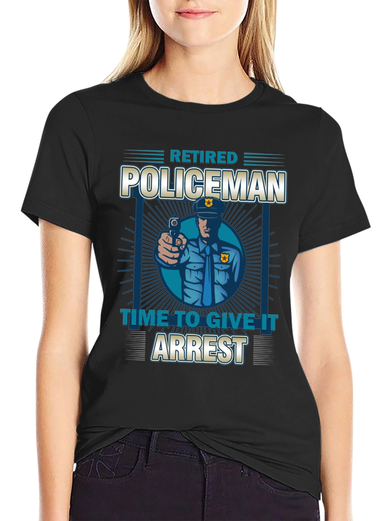Black Retired Policeman Graphic T-Shirt - Time To Give It Arrest view 2