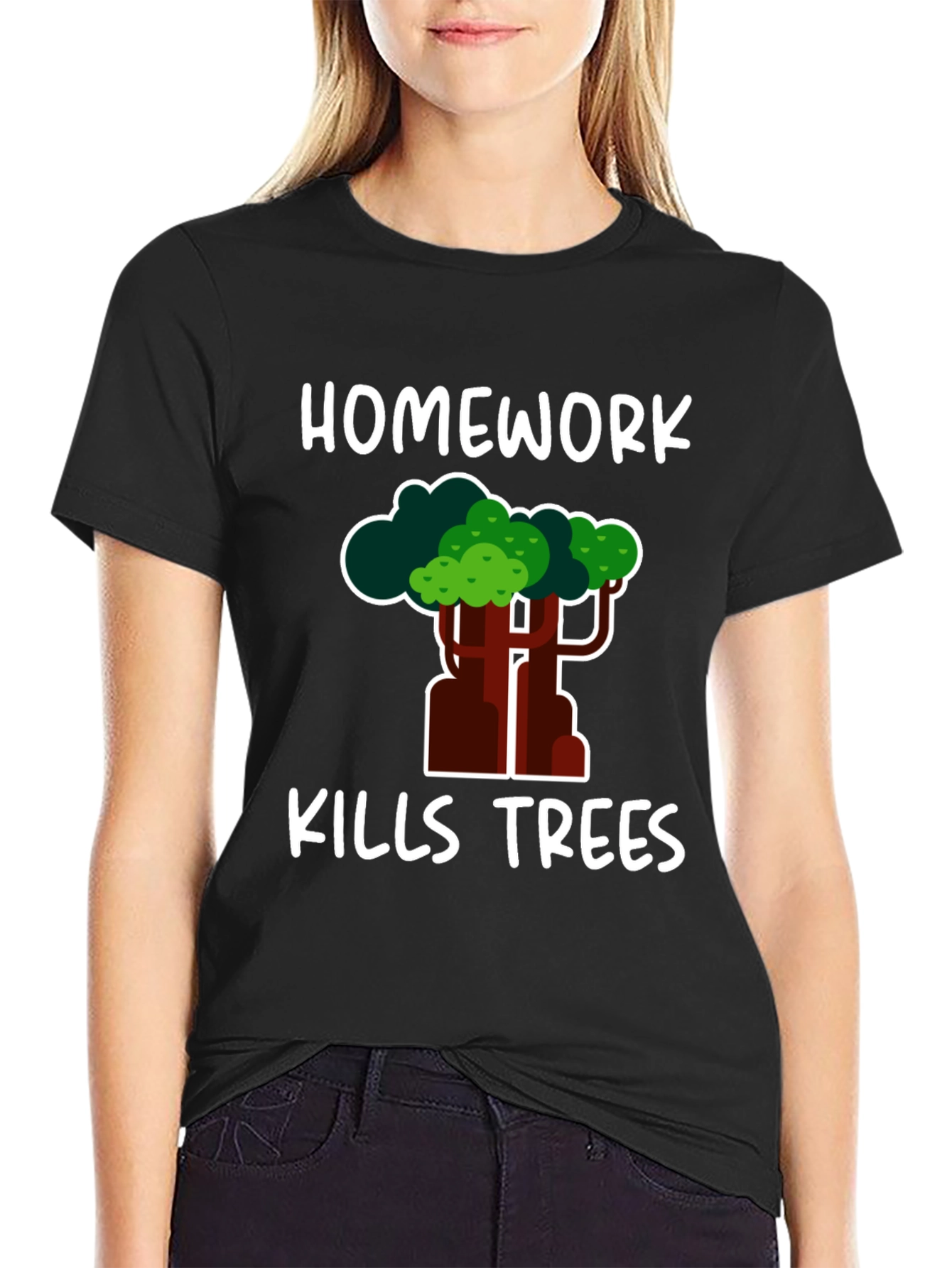Black Homework Kills Trees Graphic Tee view 2